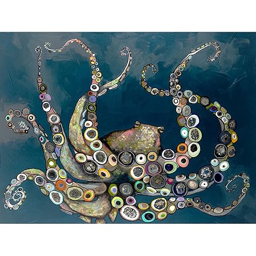 GreenBox Art + Culture-Octopus in the Deep Blue Sea by Eli Halpin Canvas Wall Art (24x18)