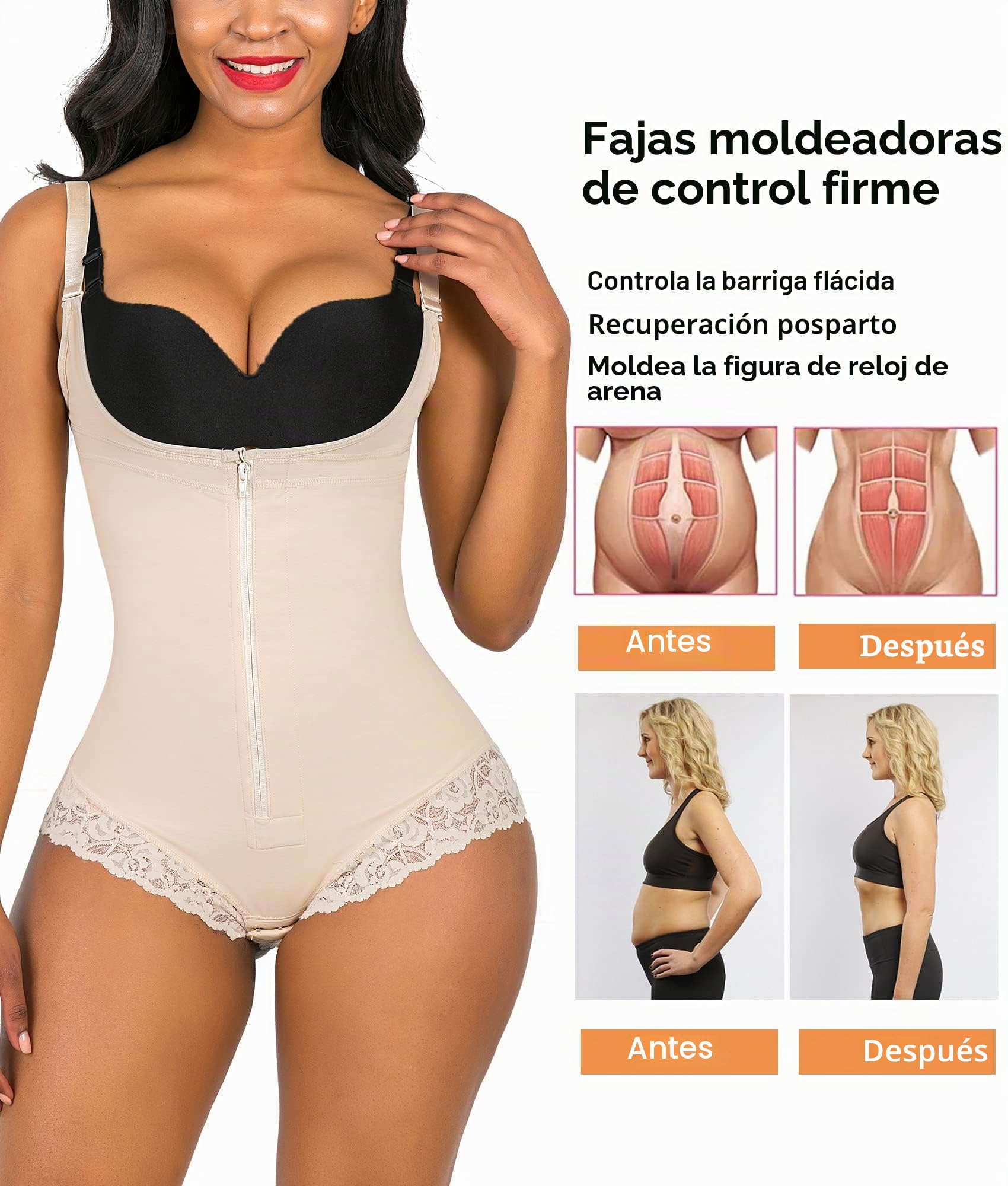 SHAPERX Body Reductor Mujer Fajas Reductoras Colombianas Shapewear Moldeadora Control de Abdomen Bodysuit Posparto