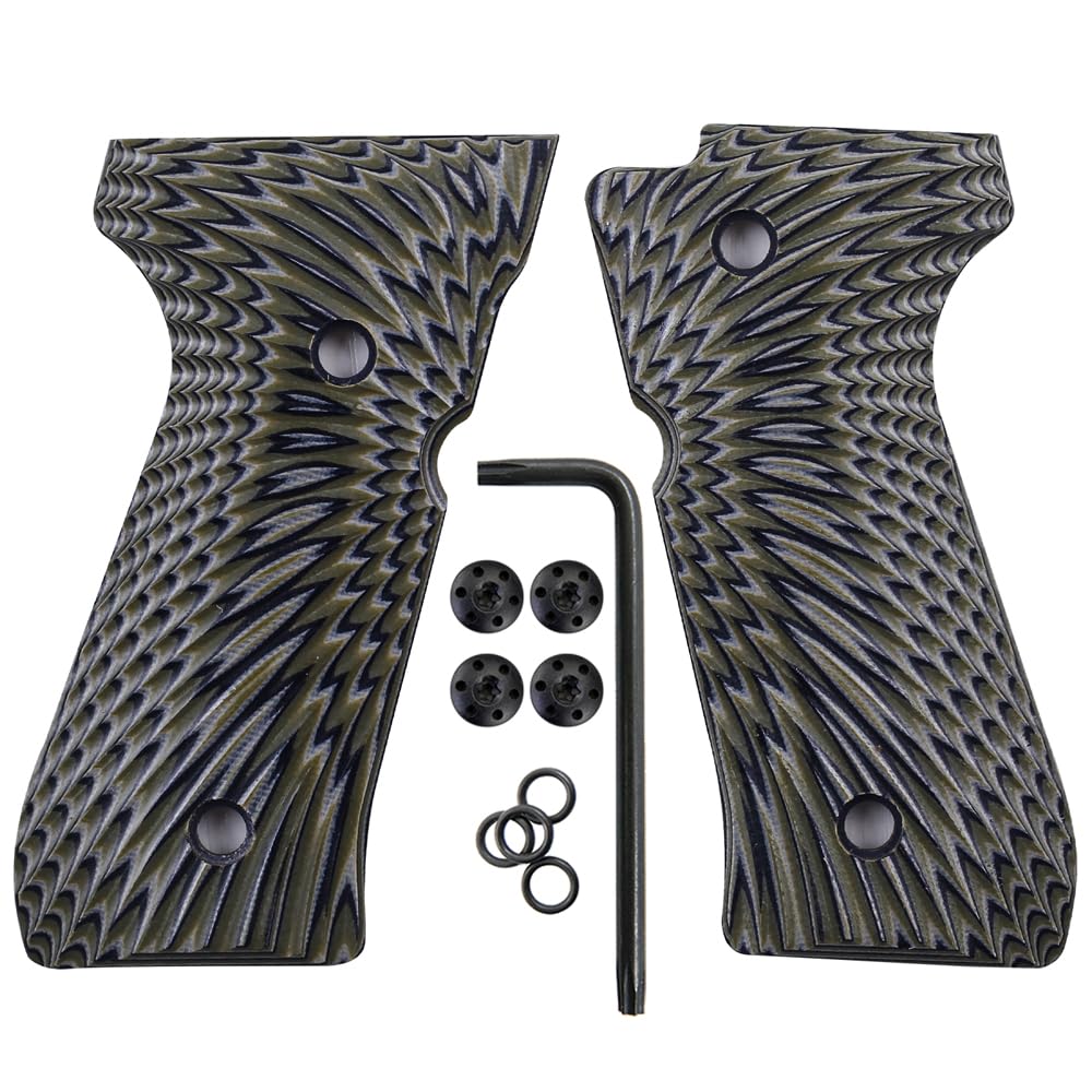 Cool Hand G10 Grips for Beretta 92FS, 92/96 Full Size, m9, 92a1, 96a1, 92 INOX, Wave/Sunburst Texture, Black Gun Grips Screws Set Included, 1/4" Thin