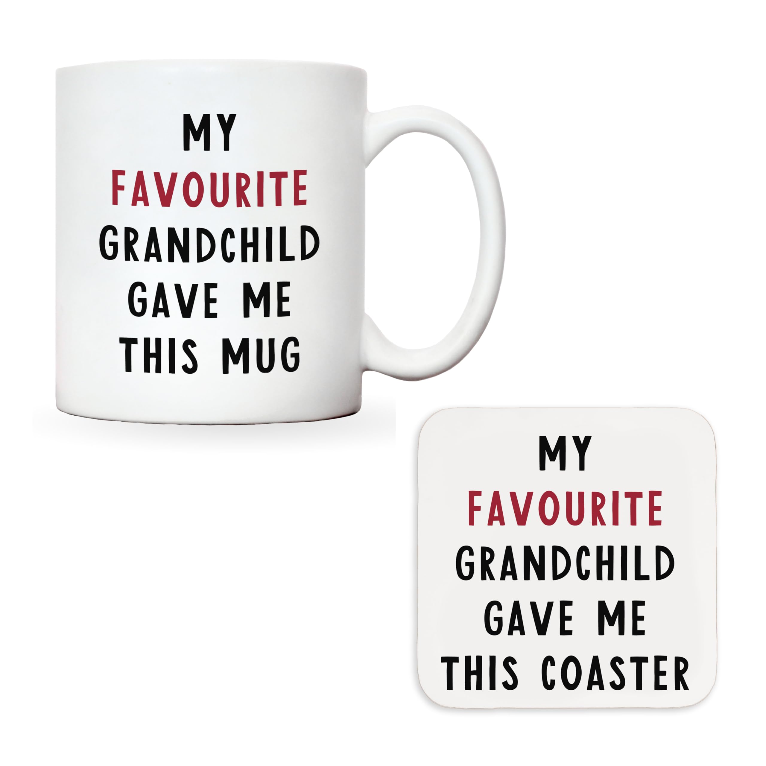 Manta Makes Favourite grandchild gave me this mug, funny grandad birthday gifts, nan grandma funny joke mug for birthday or christmas mothers/fathers day (Mug and Coaster)