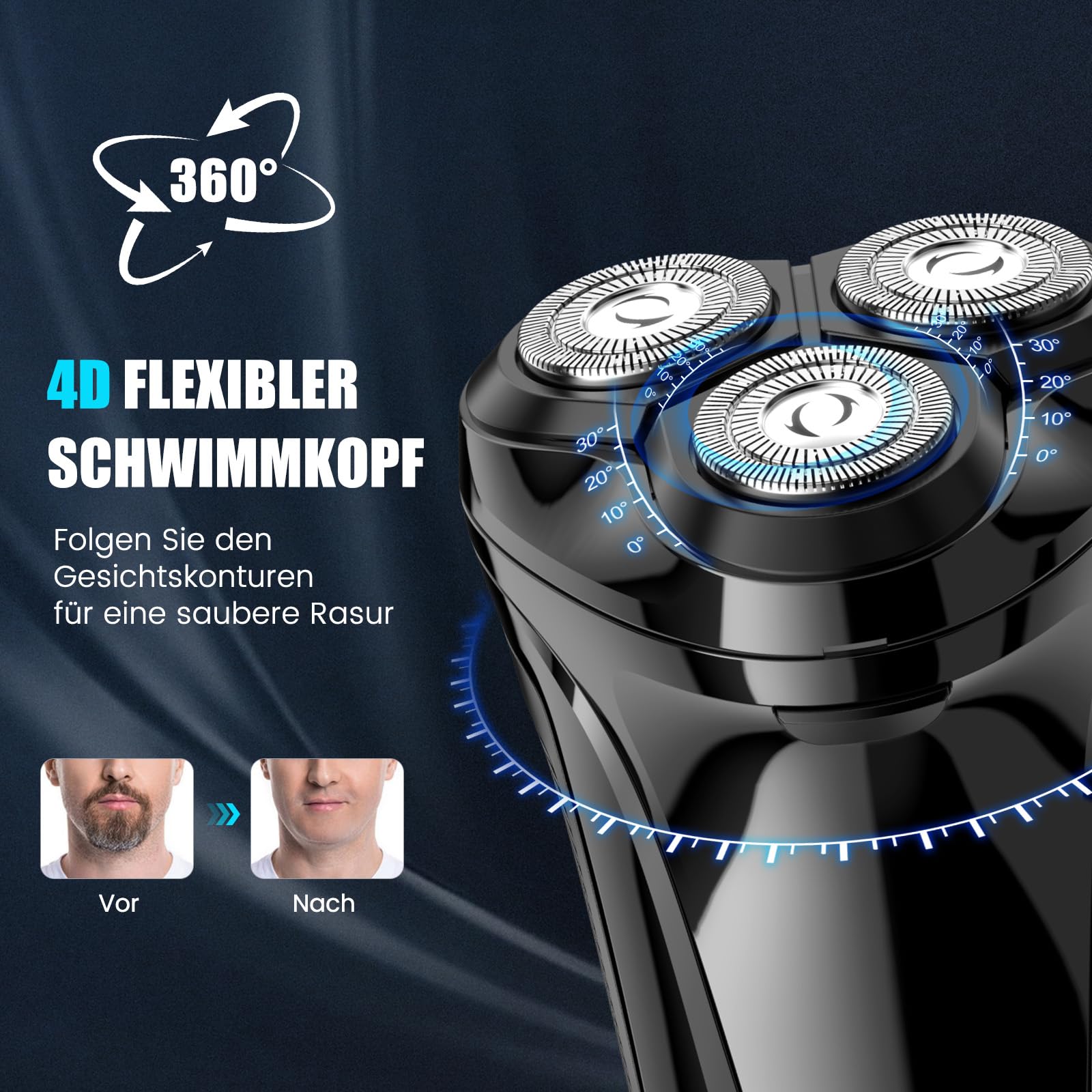 Brightup Rasierer Herren Elektrisch mit 4D-Schwebekopf, Kabellos LED Elektrischer Nass- und Trockenrasierer für Männe, IPX6 Wasserdichter Elektrorasierer, USB-C Aufladung & Pop-Up Trimmer, Reisesperre