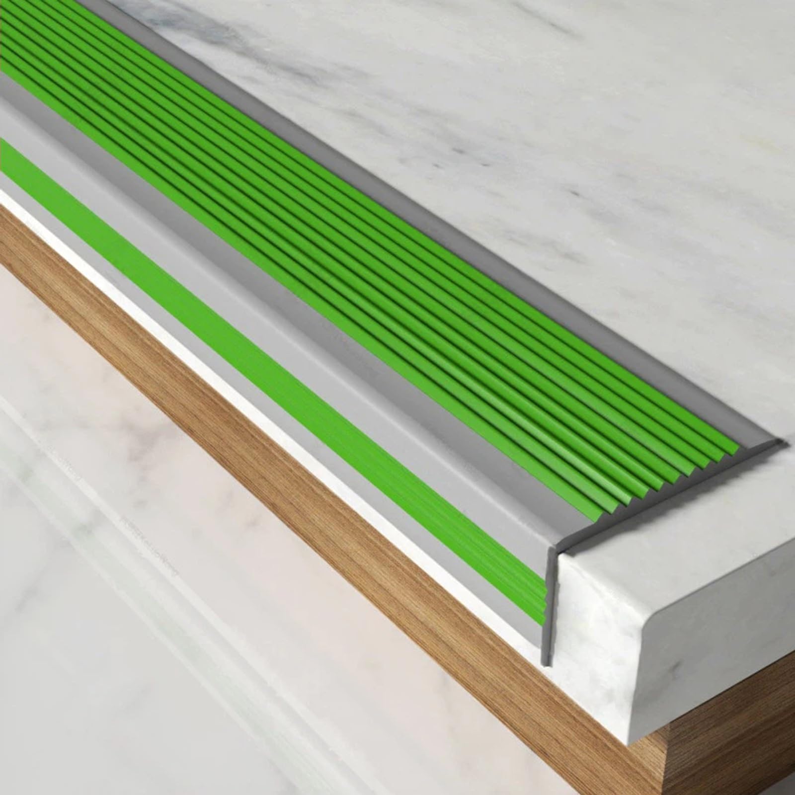 Profilo antiscivolo per gradini in PVC, materiale ignifugo e antiscivolo, per scale, verde, 5 x 2,5 cm, 10 m di lunghezza, sicurezza e durata