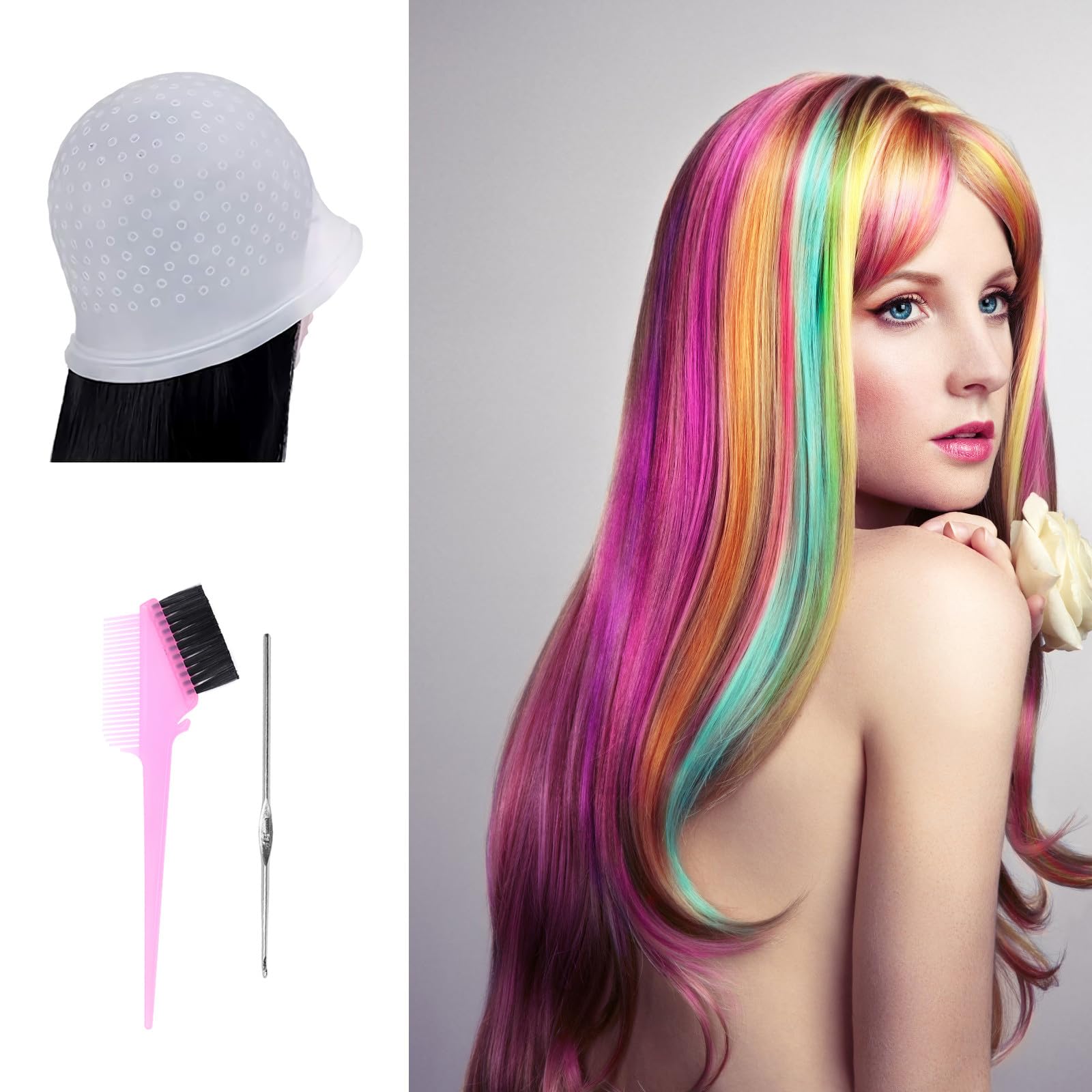 FRCOLOR 11 Stück Silikon Haarfärbe mit Strähnenhaube Haarfärbepinsel und Friseurklammern für Selbstgemacht Salon und Privatgebrauch