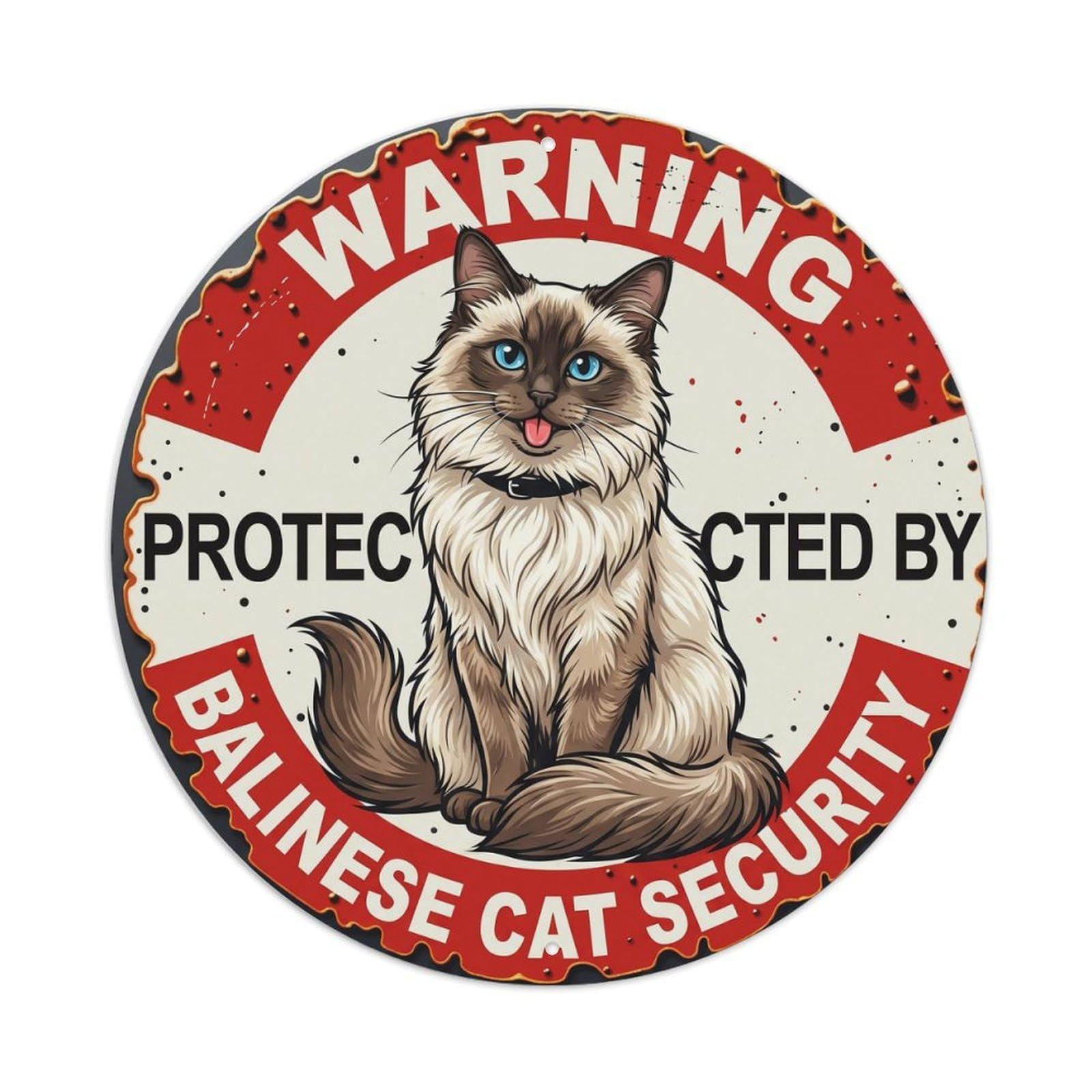Tgrcjimh Style Metal Tin Sign Warning Protected By Balinese Cat Security Vintage