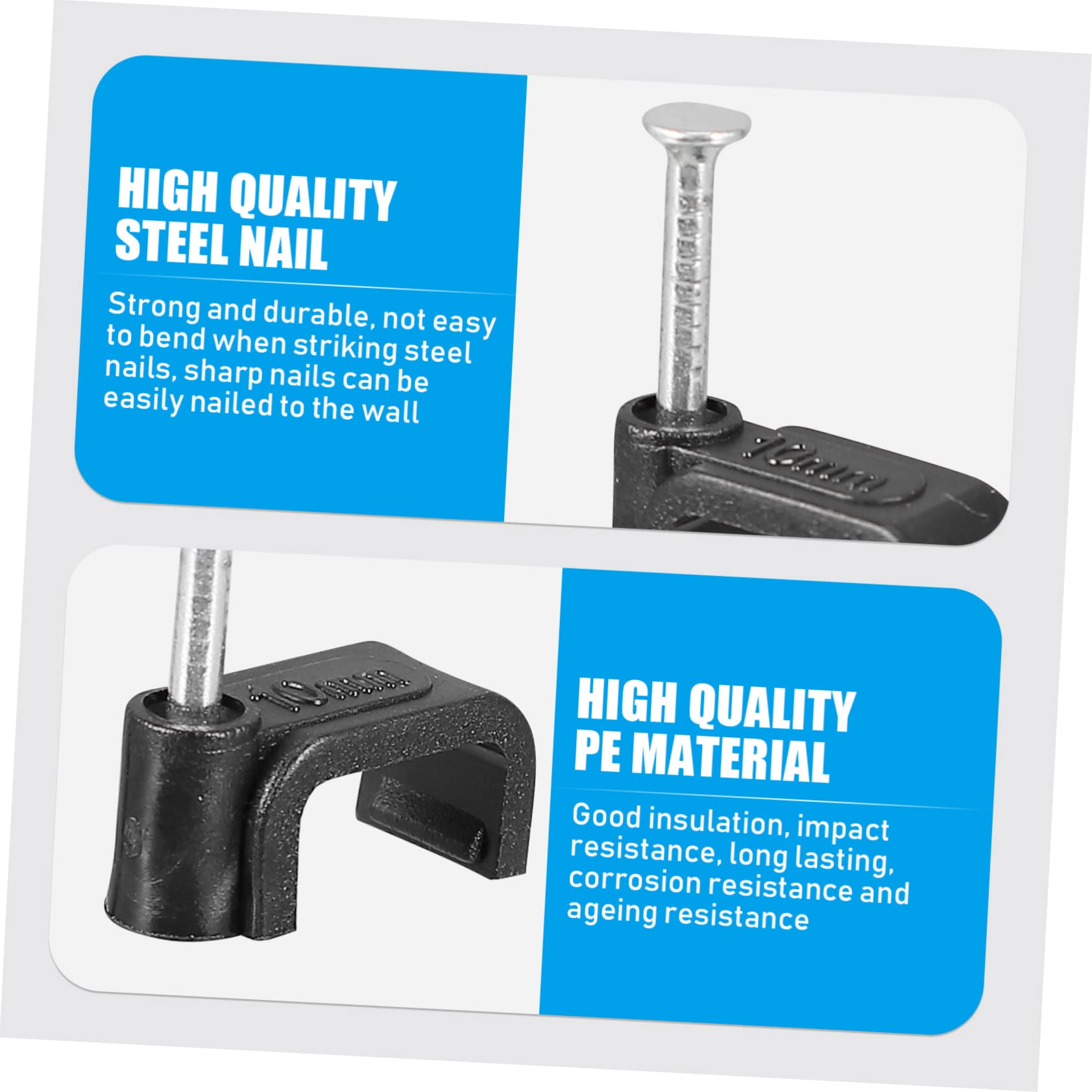 Demi-colliers De Fixation Avec Clou Acier - Lot De 100, Pour Câbles électriques Muraux, PE Noir - 2