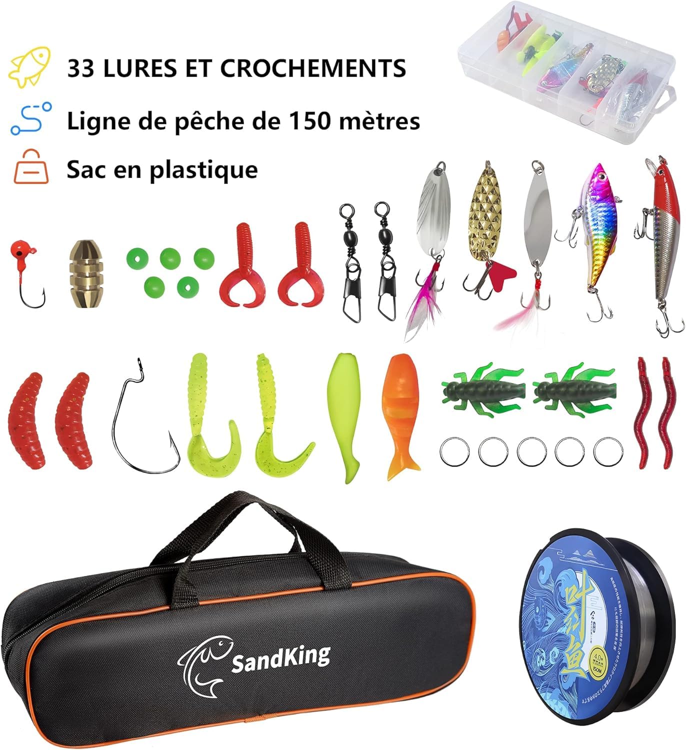 Kit de Canne à pêche, Canne à pêche télescopique et Moulinet avec Moulinet, appâts bioniques, hameçons et Porte-Badge