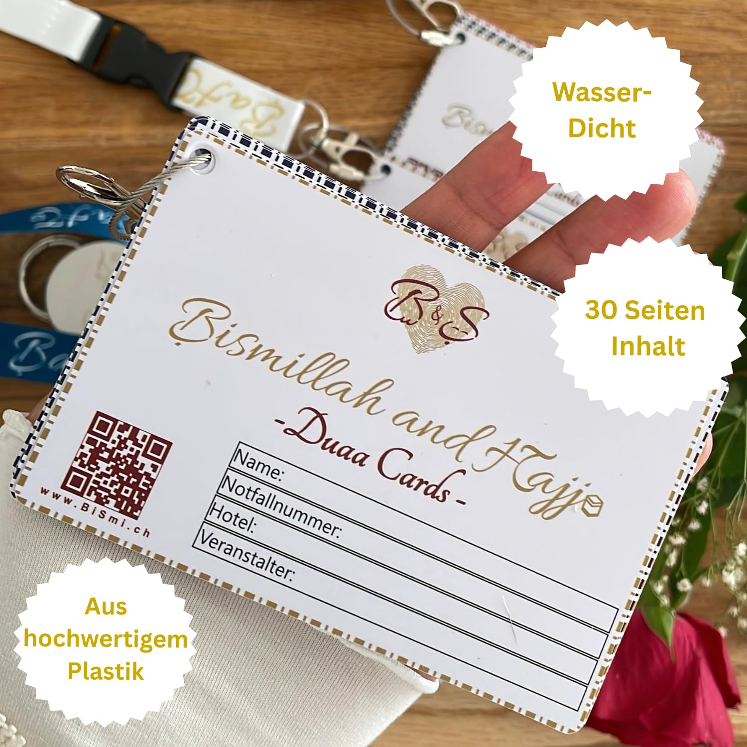 Bismillah and Hajj Duaa Cards & Guide per Hajj e Umrah con Supporto per Badge Argento