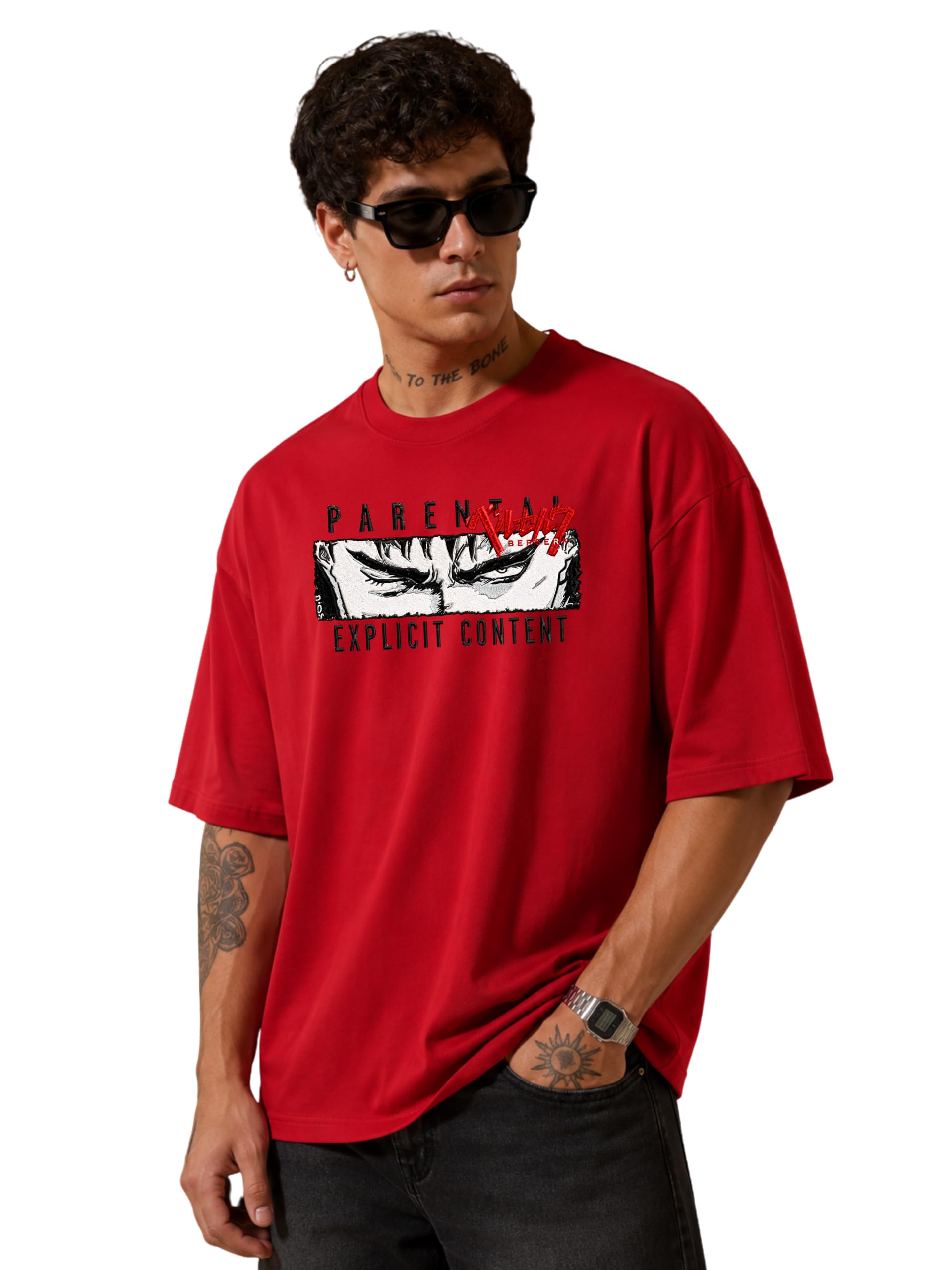 wölfin Men's Berserk Anime Oversized T-Shirt - Premium 100% Cotton (220 GSM) Red Drop Shoulder Graphic Tee-picture-39