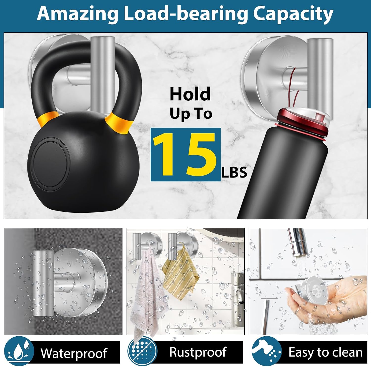 Suction Cup Hooks for Shower, 4-Pack, No-Drill Heavy Duty, Removable and Reusable, Suitable for Bathrooms, Glass, Kitchen Mirrors, Tiles, Hanging Towels, Bathrobes, Coats (Silver) thumbnail