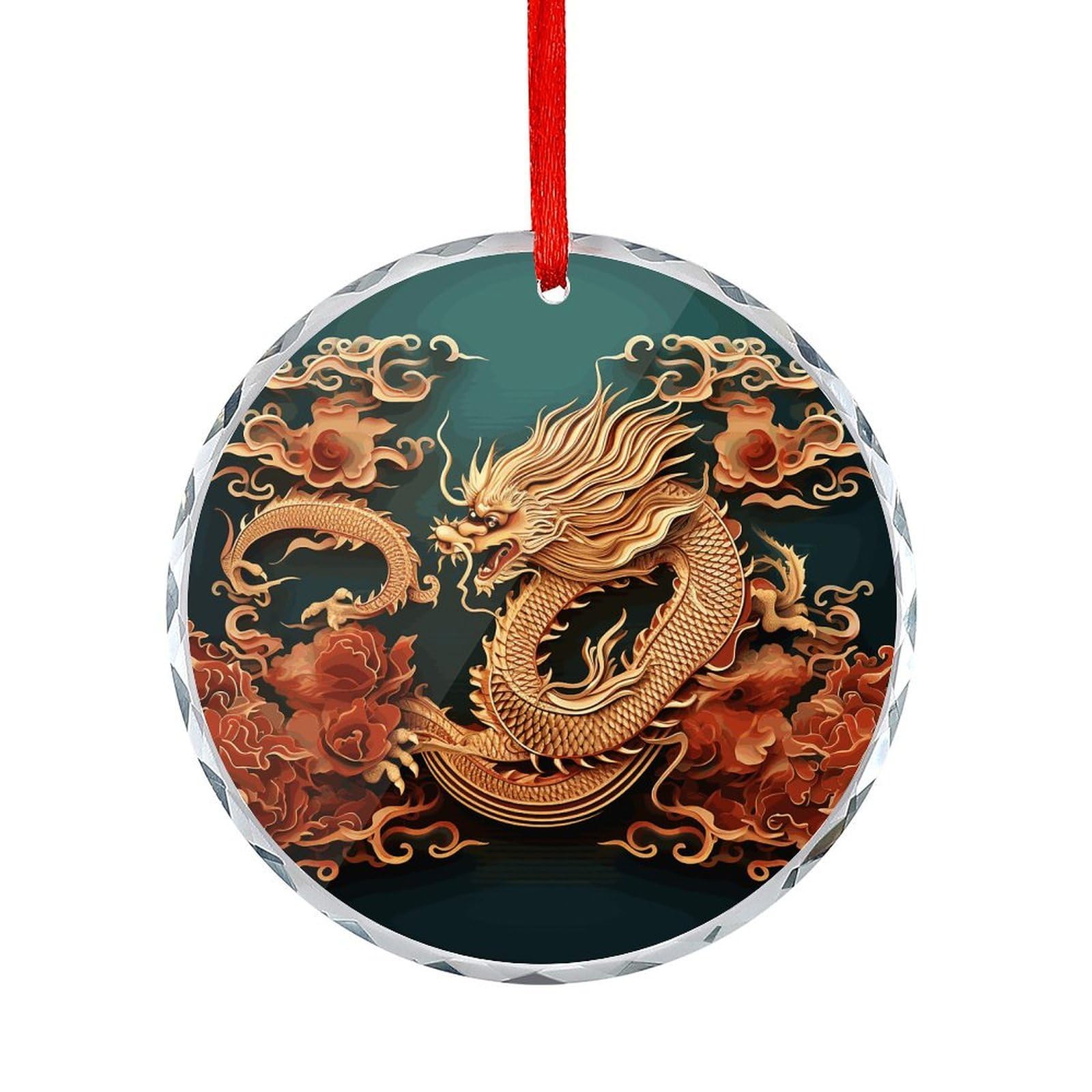 Fodpand Women's Style Dragon Chinese Background Round Glass Ornament Keepsake Gift Exchange Ideas Car Decor,Christmas Ornaments For Tree Window Garden Ornaments