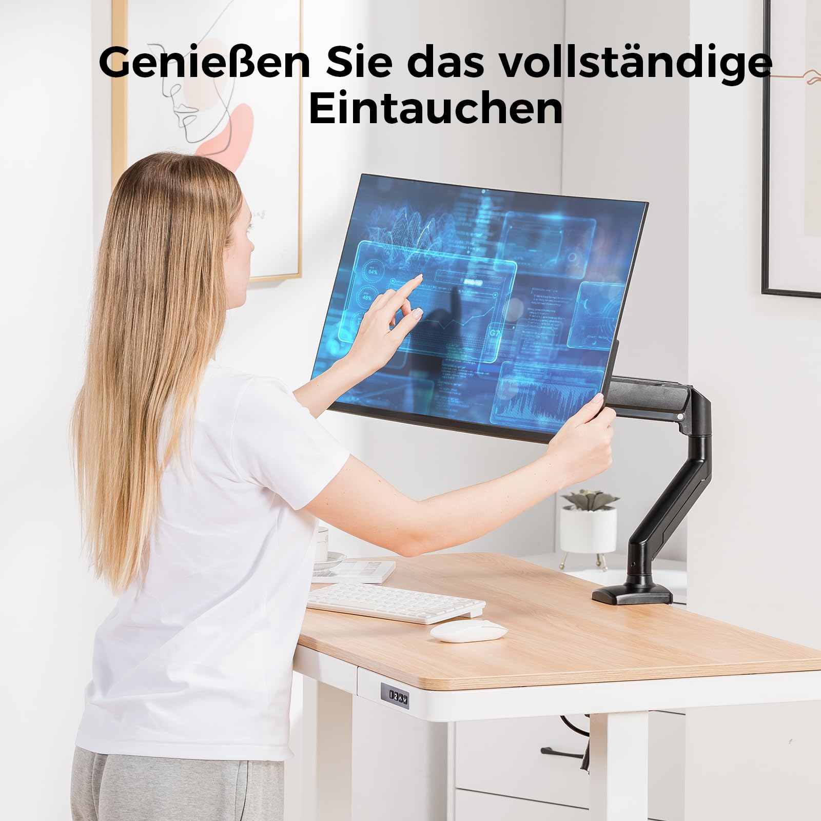 GTPLAYER Supporto per monitor per monitor da 13 a 32 pollici, supporto singolo per braccio per monitor da 2 a 10 kg, altezza regolabile con inclinazioni, girevole, girevole, VESA 75 e 100 mm