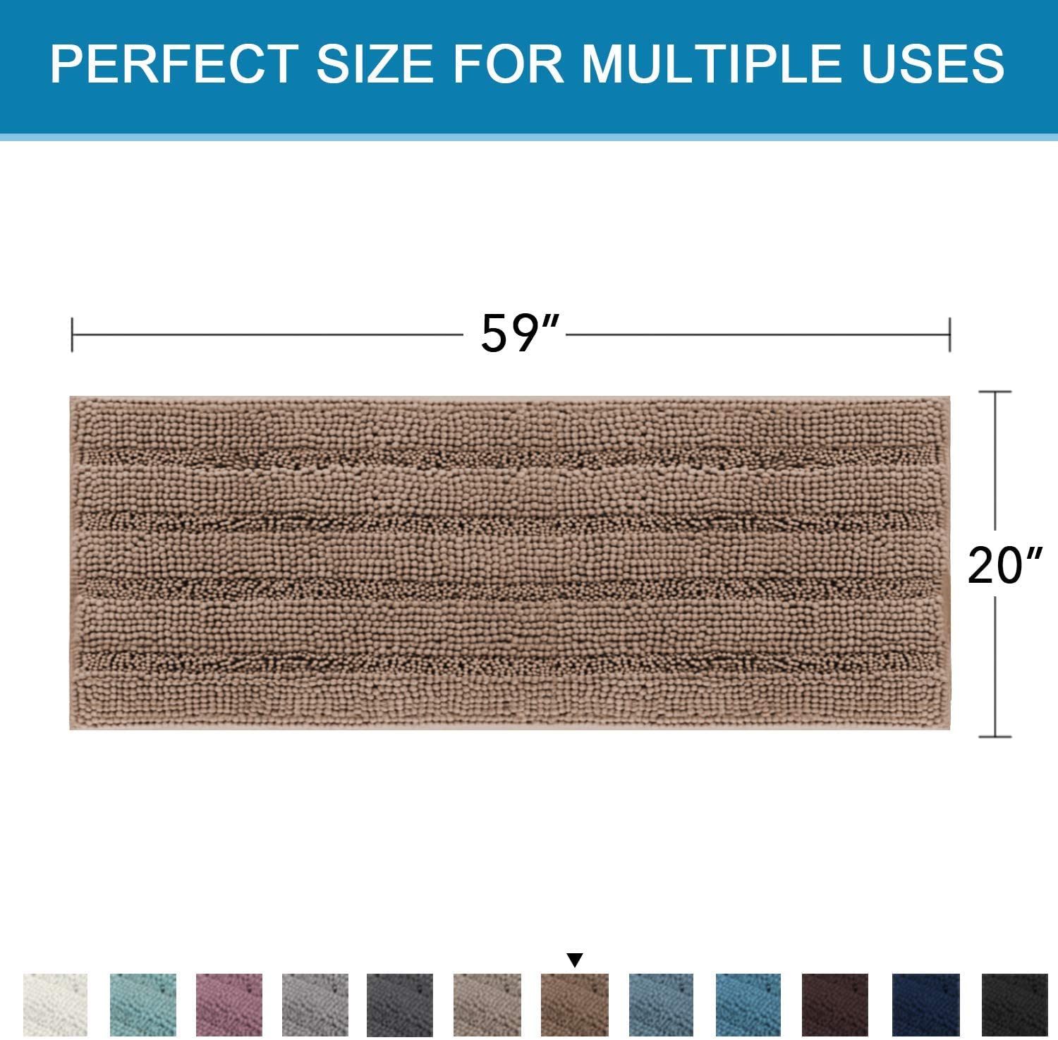 Tapis de bain antidérapant en chenille à poils longs pour chambre à coucher et salle de bain Taupe Marron 150 x 50 cm Accessoire de bain doux