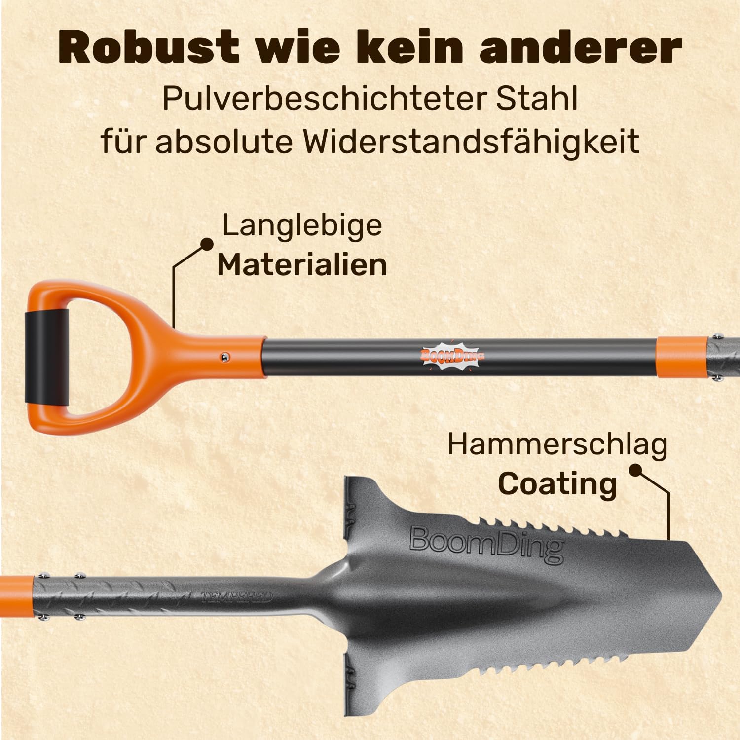Der stabile Spaten mit Wurzelsäge | Wurzelspaten für das einfache Graben im Garten | Schaufel Garten mit ergonomischem Griff und breiter Trittkante | Gärtnerspaten mit Säge für Harte Böden