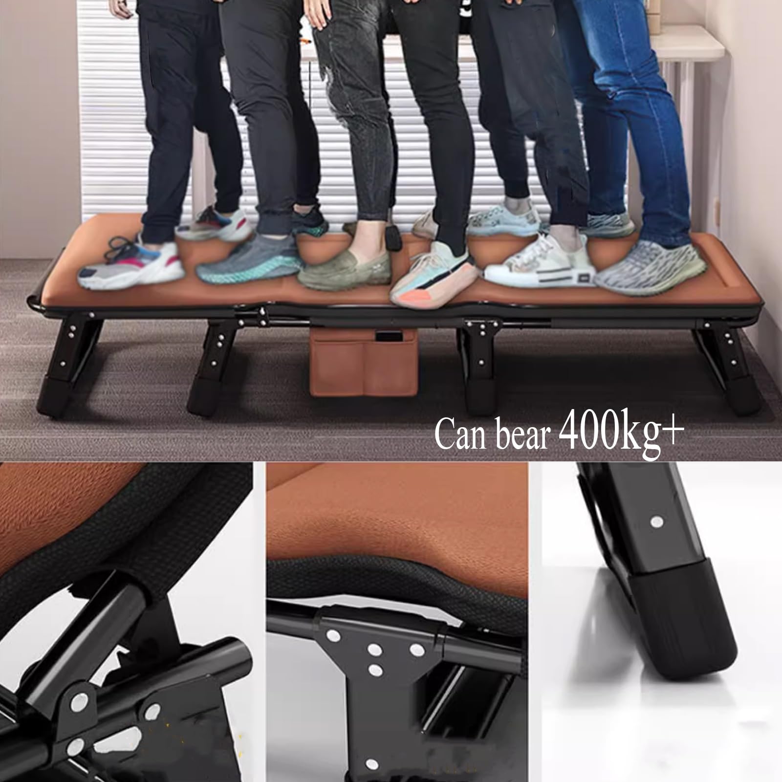 Campingbett Klappbar Kleines Packmaß, Campingbett Feldbett Klappbar, Faltbar Gästebett Bis 200kg, Schlafbett für Das Reisebüro im Freien Neigungsstufe 4(Orange,190 * 70cm)