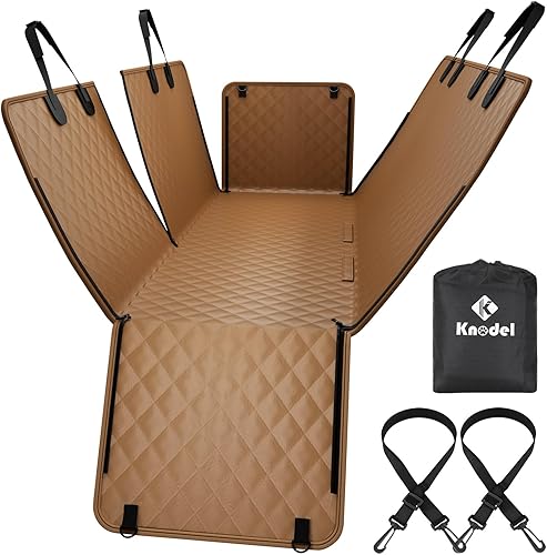 KNODEL - Funda de asiento trasero 100 % impermeable para mascotas, hamaca, alta resistencia a los arañazos, con solapas laterales y cierre, para