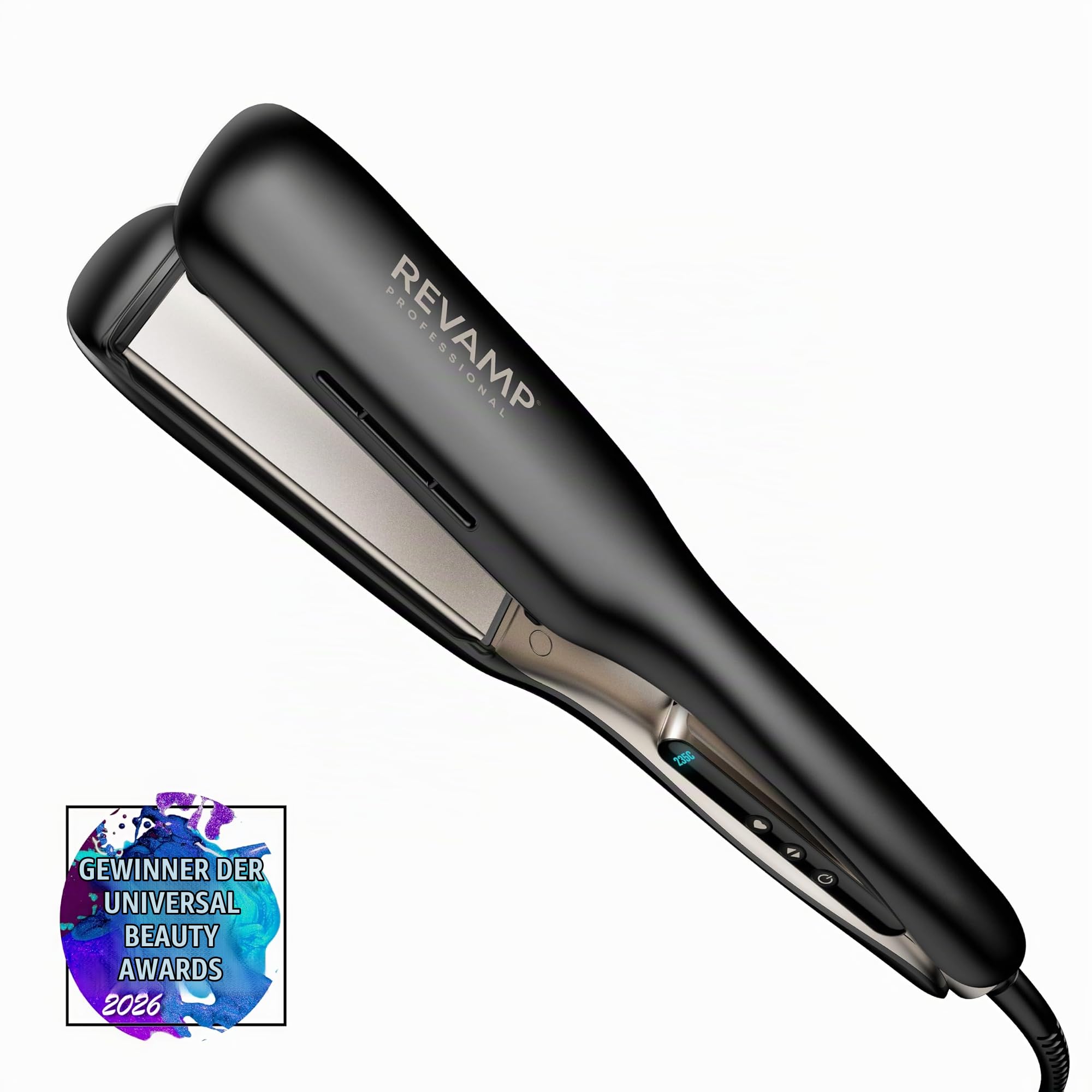 REVAMP Enigma Tri-Care Glätteisen Infrarot-Ionen - Breite Platten | Keramikplatten, Haarschonendes One-Stroke-Styling, Geschwungenes Design, Glätten, Locken, Wellen, Profi