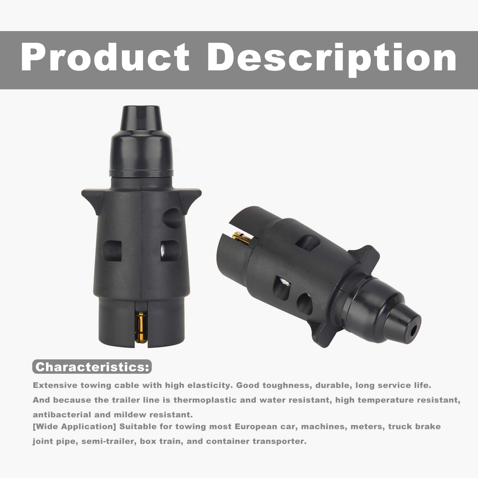 SPARKMOTO Metal Trailer Plug, 7 Pin Waterproof, 12 V Plug 7 Pin Male Trailer Alu