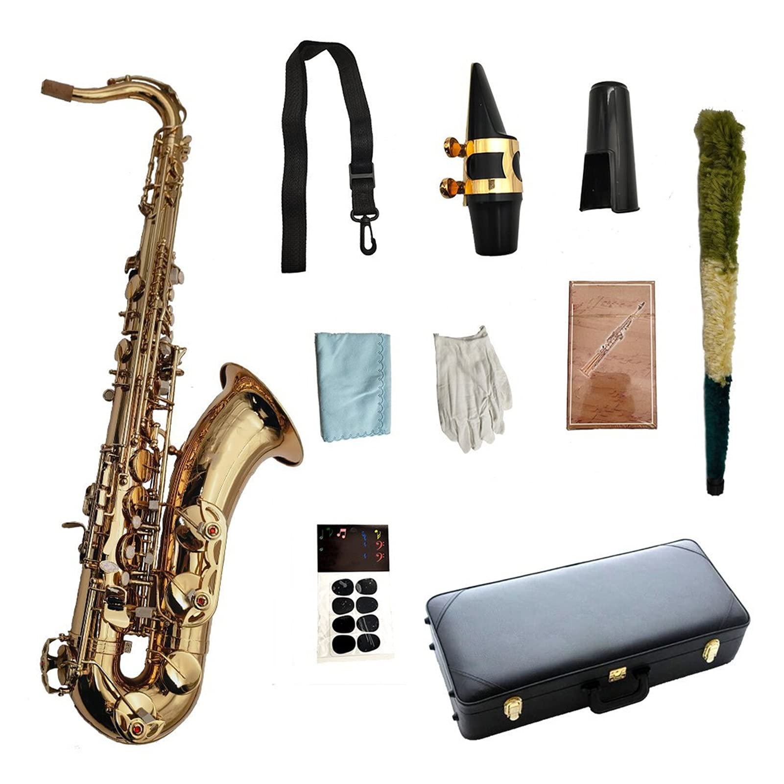 Strumento di Legno Tenor Sassofono BB Tune in Ottone Placcato Laccato Oro con Cassa Sassofono (Color : Light Green)