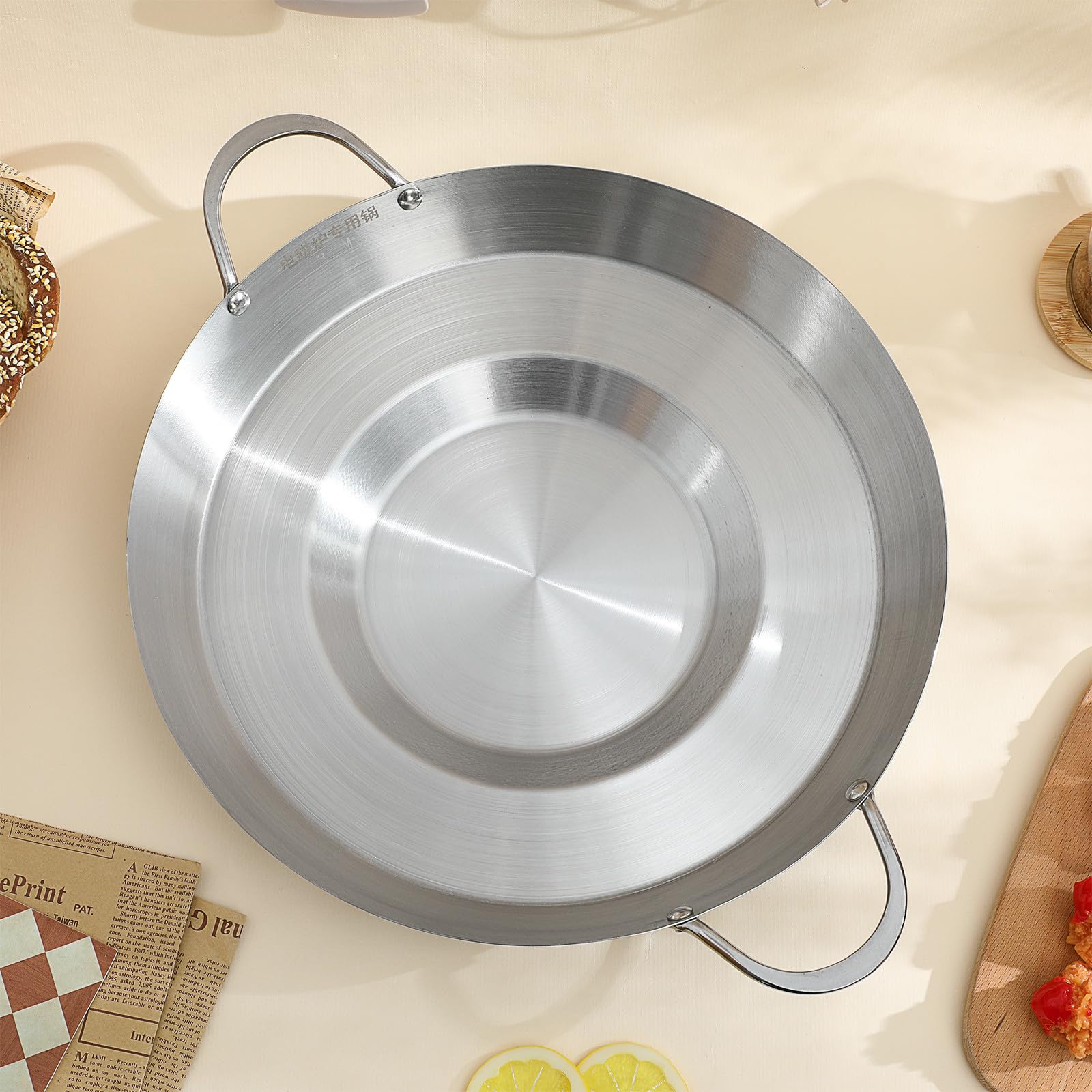 Edelstahl Pfanne Flach und Konkav Induktionsgeeignet Geeignet zum Braten und Grillen für Outdoor und Home Kitchen Silberfarbene Kartoffelfritteuse