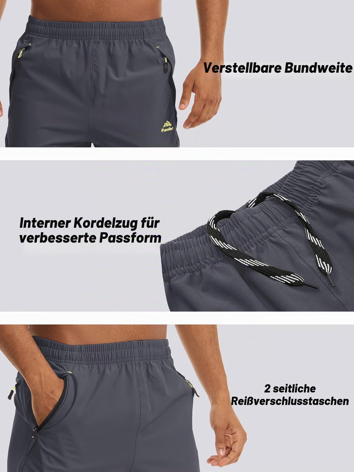 TACVASEN Herren Kurze Wanderhose 3/4 Hose Schnelltrocknende Sport Shorts mit Reißverschlusstasche