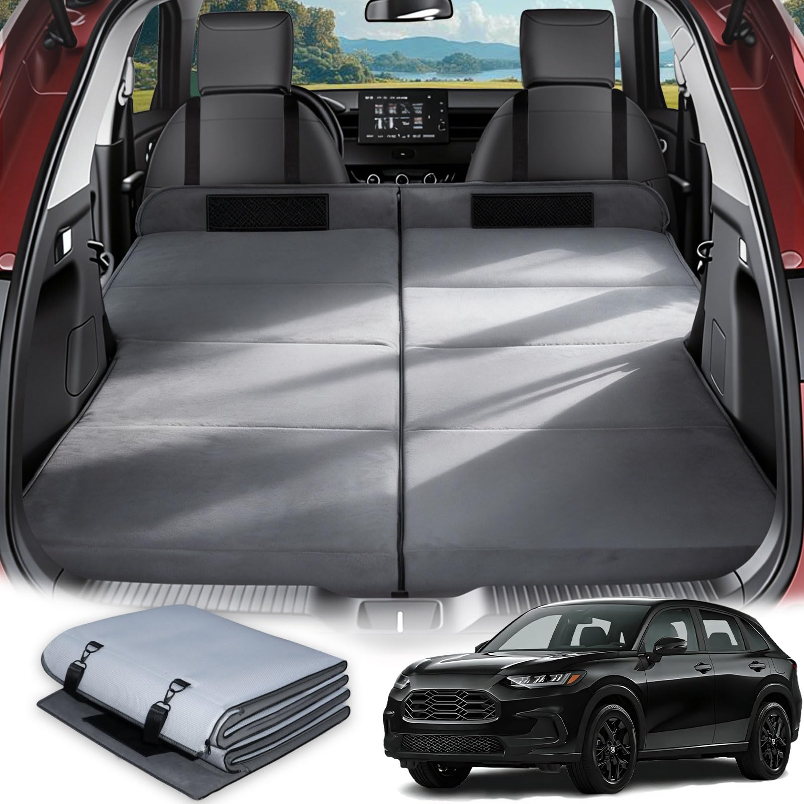 Car Bed for Honda HRV, Foldable Non-Inflatable Soft Foam Camping Mattress, Thickened Portable SUV Trunk Sleeping Pad, Air Mattress Upgrade for Camping &amp; Travel Essentials, Outdoor Sleeping Bed, Gray