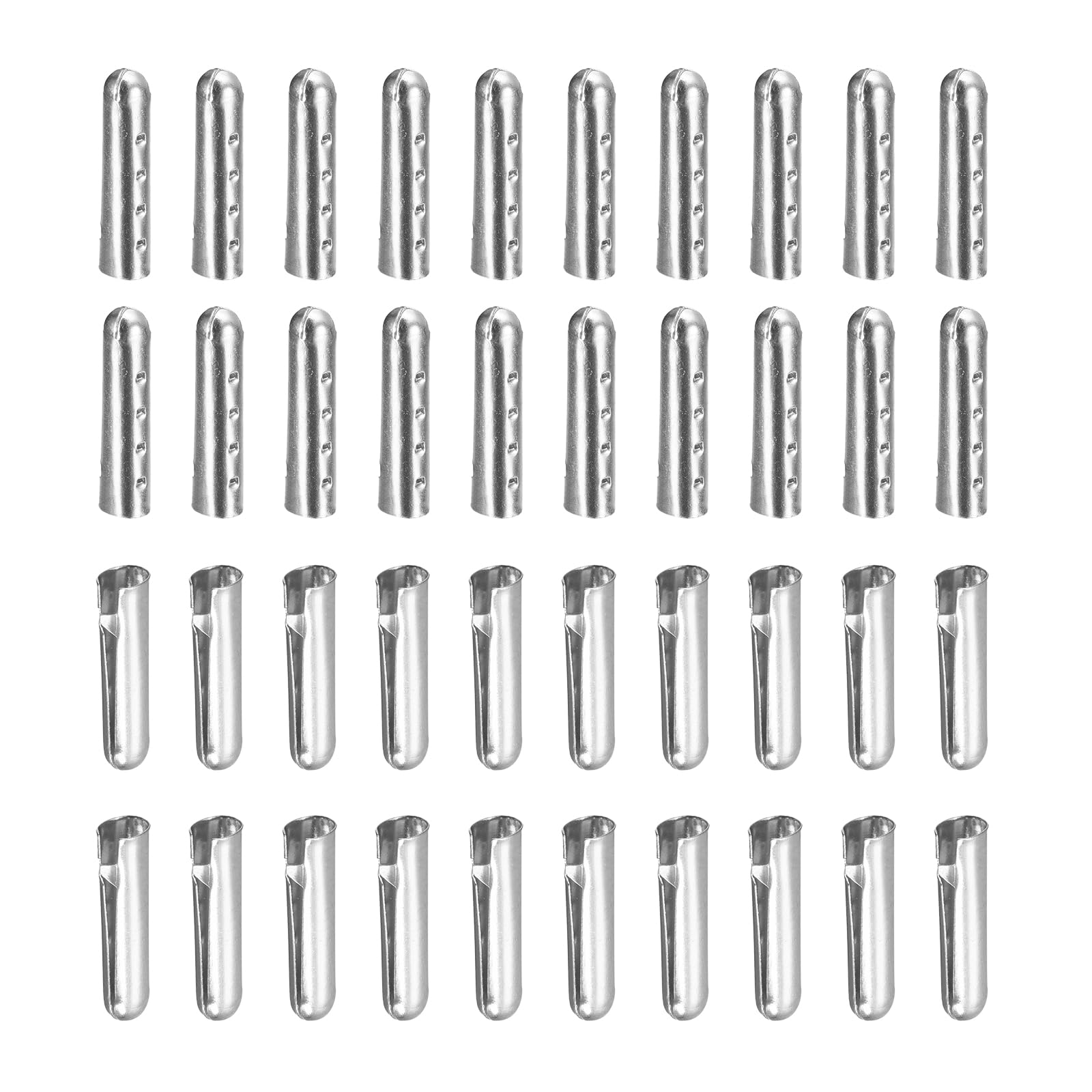DTGN 5.5x20mm Metal Shoelace Tips - 40Pack - Good for Beach Pants Sneakers DIY - Brass Open Mouth Shoes Lace End Caps Replacement Cord End Tips - White