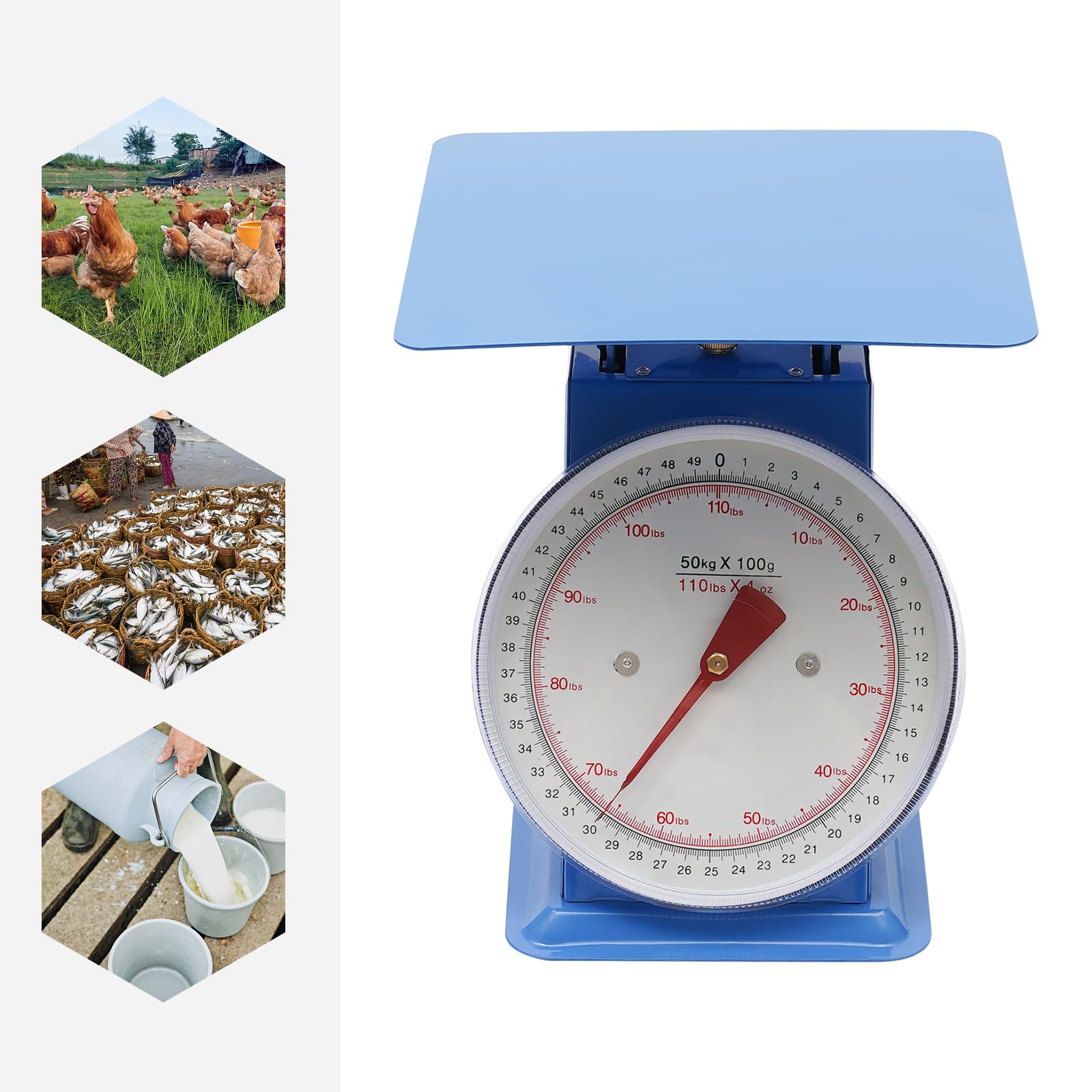 110-LBS Heavy Duty Portion-Control Mechanical Kitchen and Commercial Food Meat Scale,Industrial Dial Precision Scale, with Iron Platform