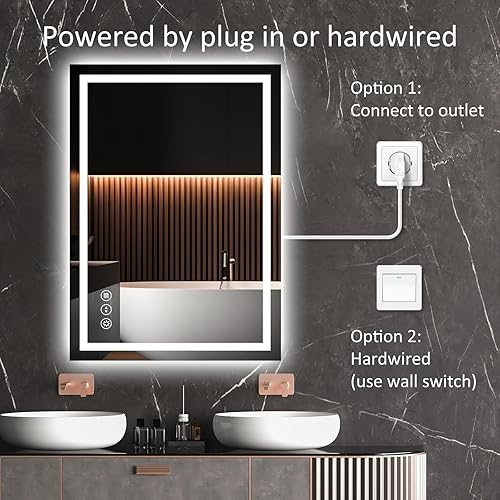 Miniatura 8 de Espejo de baño LED de 20 x 28 pulgadas, espejo de baño antivaho con luces, espejos de tocador iluminados montados en la pared, regulable,