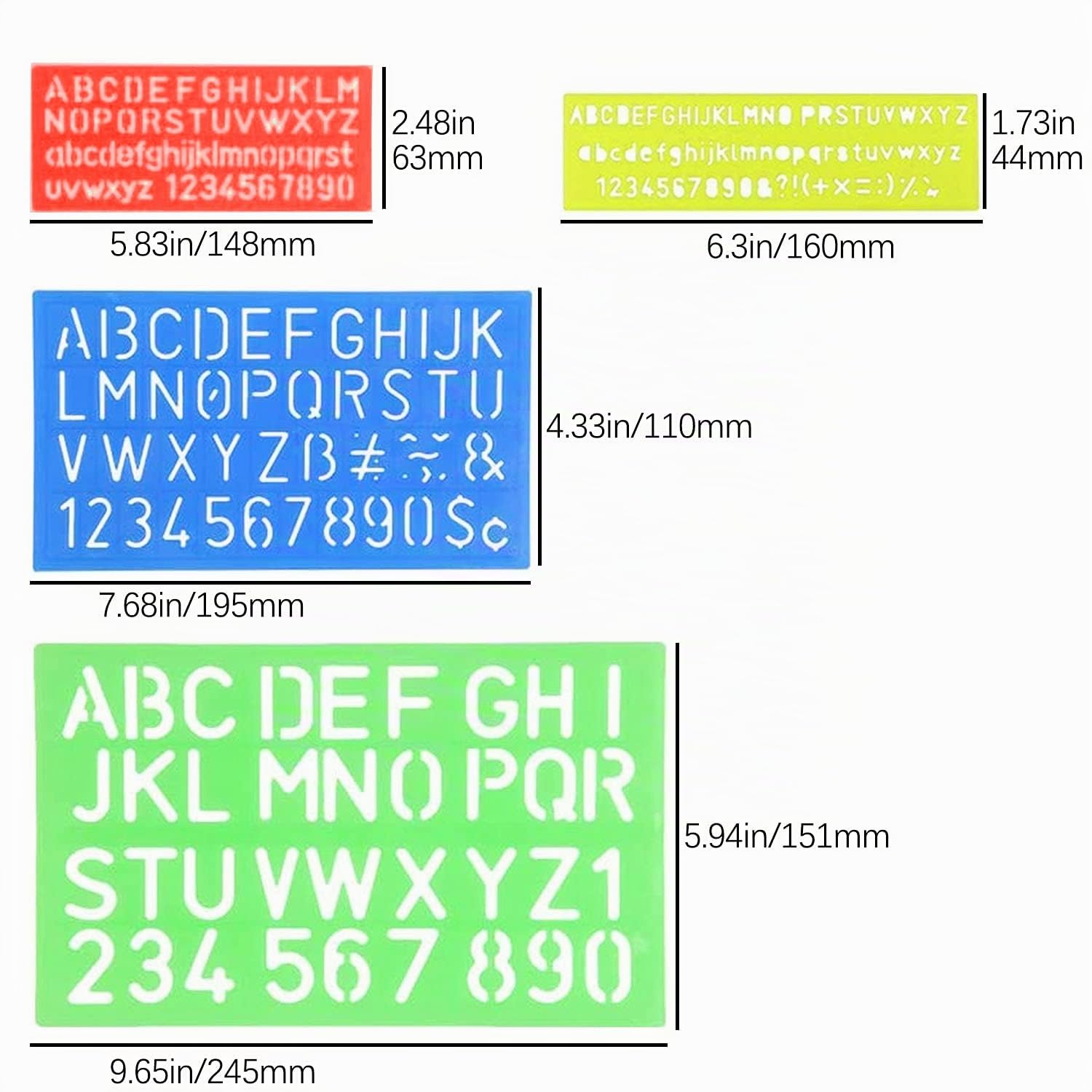 Set di stencil per lettere in plastica per alfabeto, modelli di disegno, numeri assortiti e dimensioni per l'artigianato riutilizzabili