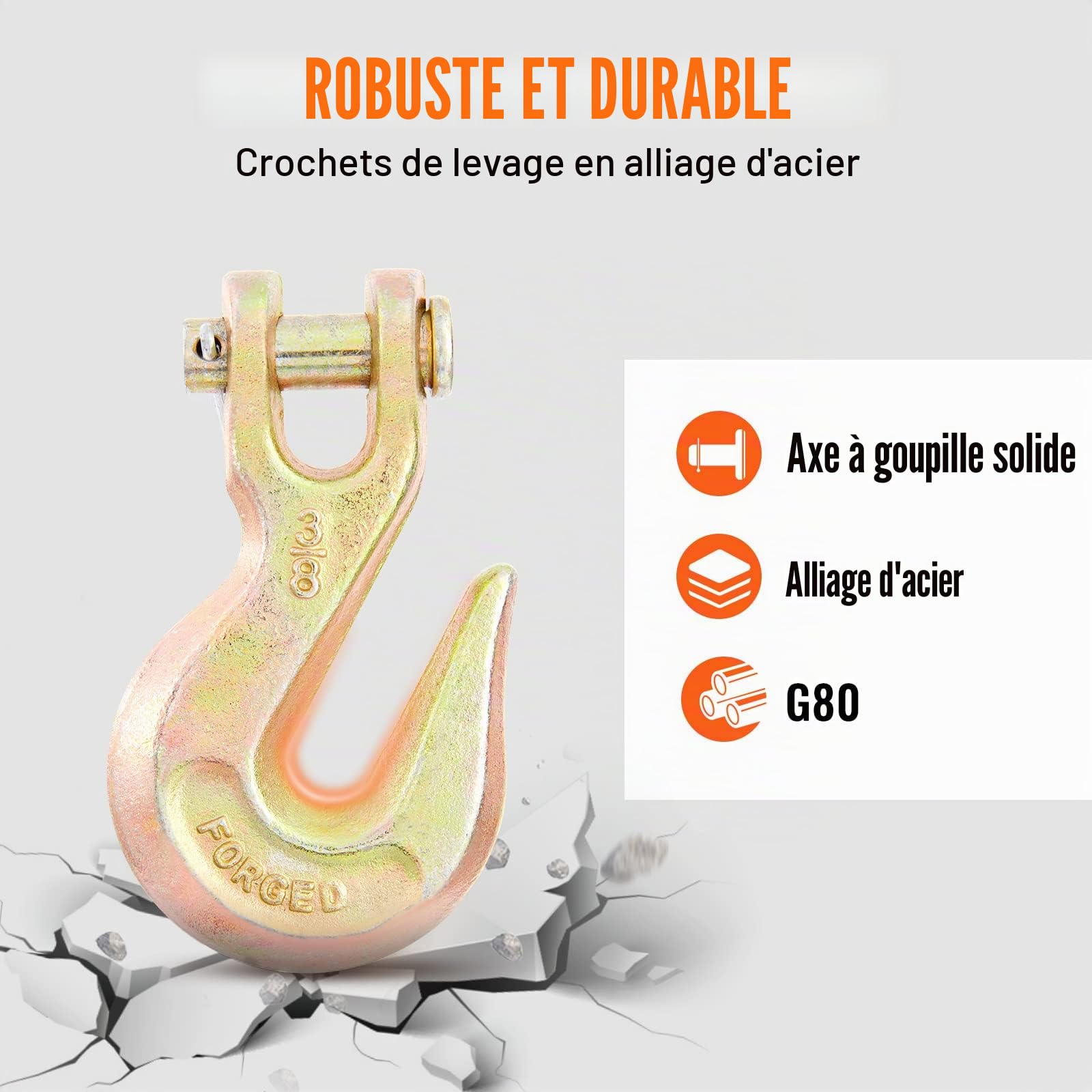 VEVOR Chaîne de Transport Crochets Lot de 2 Chaine de Reliure de Remorquage G80 Capacité Charge 3220 kg​​ 9,53 mm x 6 m Revêtement Galvanisé Acier au Manganèse pour Chantier de Construction Usine Quai