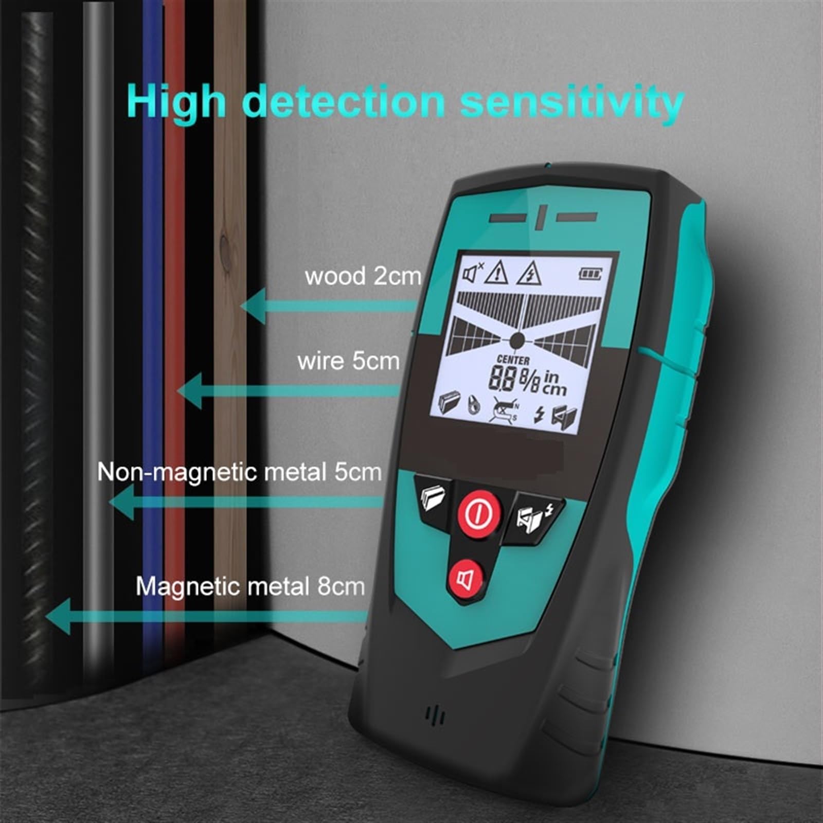 Multifunktions-Wanddetektor-Scanner, großer Flächensensor for die Suche nach Metall-Nichtmetall-Wechselstromkabeln mit LCD-Display und Signalton zur Goldsuche