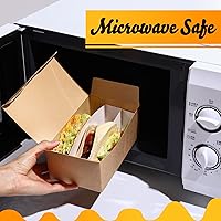 Vista 5 de Cajas de tacos con divisores de pie, contenedores de comida para llevar tacos de tres compartimentos, cartón kraft, almacenamiento desechable