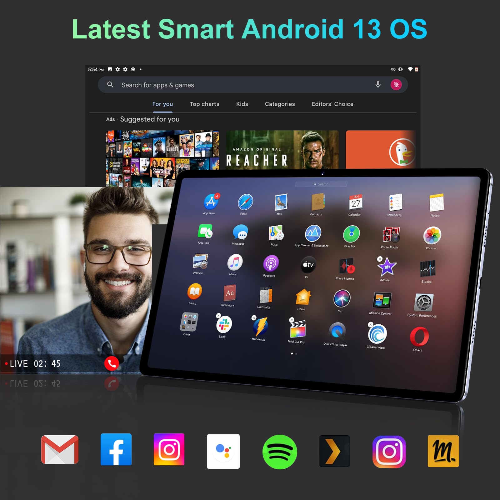 2026 Tablet 11 Pollici Android, 16GB RAM+256GB ROM/TF 1TB, 2K FHD Schermo 2000*1200, Batteria 8600mAh, Octa-Core, 5MP+13MP+2MP, 4 Altoparlantis, GPS, 5G Wi-Fi, BT 5.0, Tablet con Custodia - Grigio