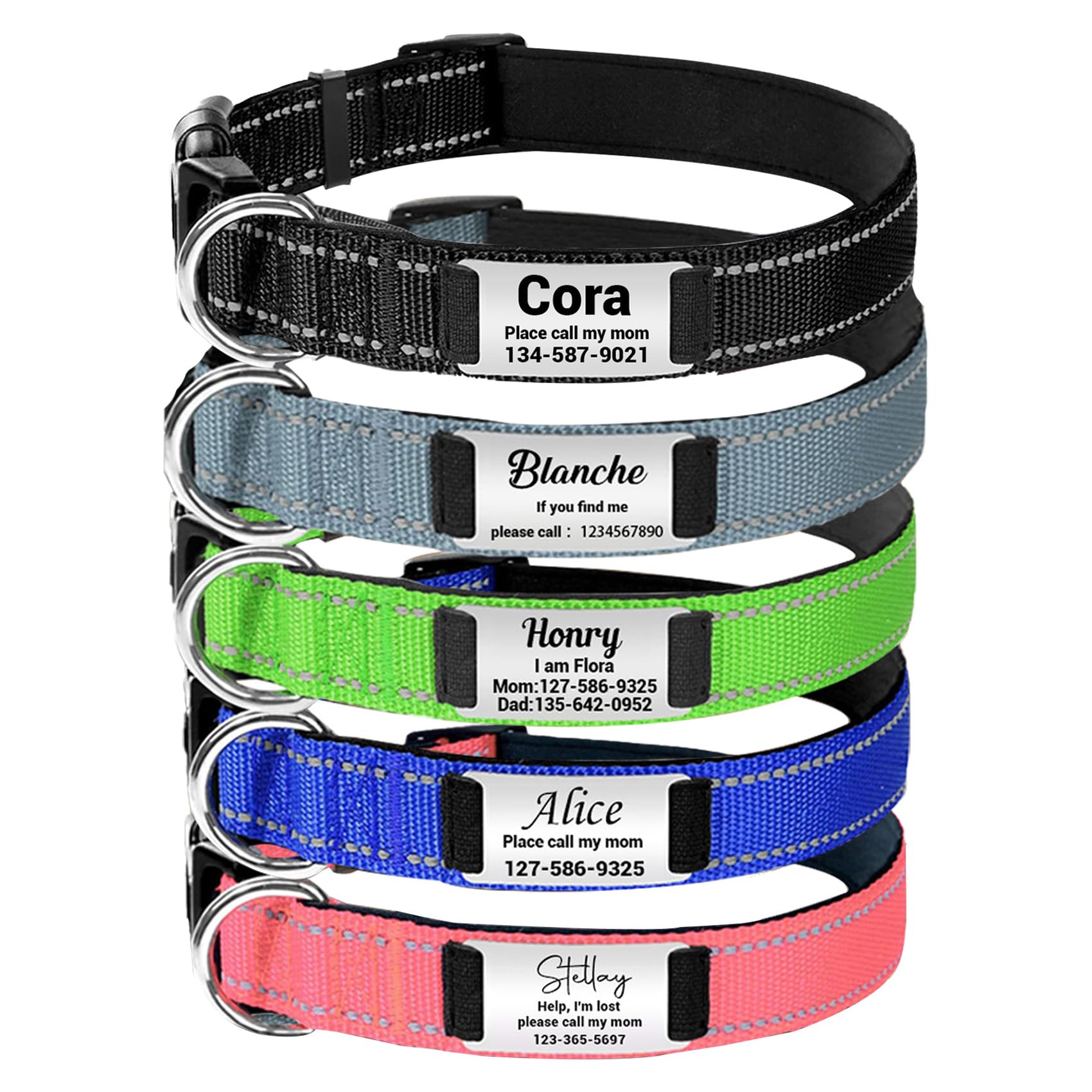 Collar Perro Personalizado, Inoxidable Grabado Nylon Ajustable Reflectante Collar Perro, para Mascotas para Perros Pequeños Medianos y Grandes