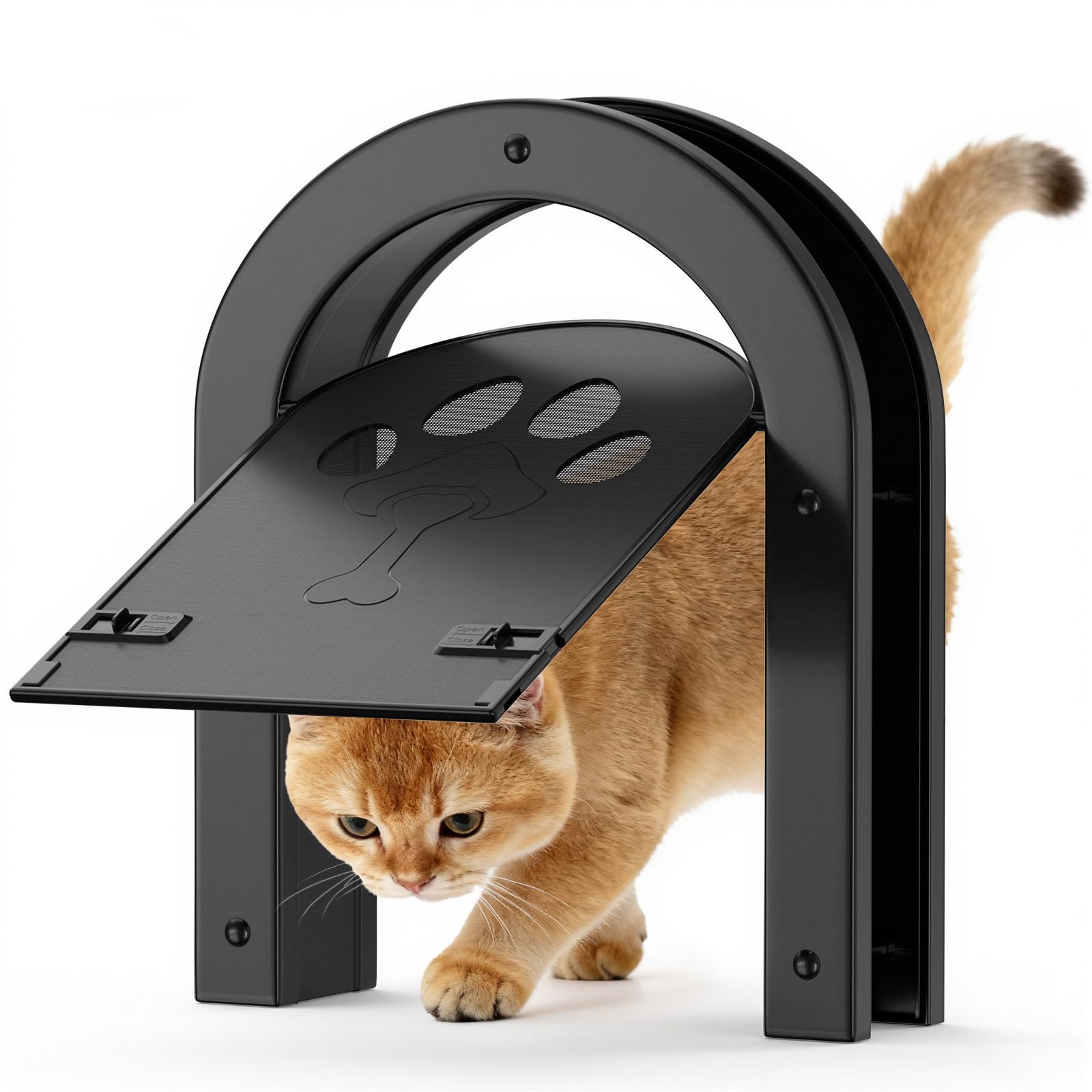 Ownpets Cat Flap Large 25.5cm x 16.8cm Easy to Fit, Secure Lockable Door for Large Cats&Small Dogs, 2 Way Entry, Fast Installation, Black