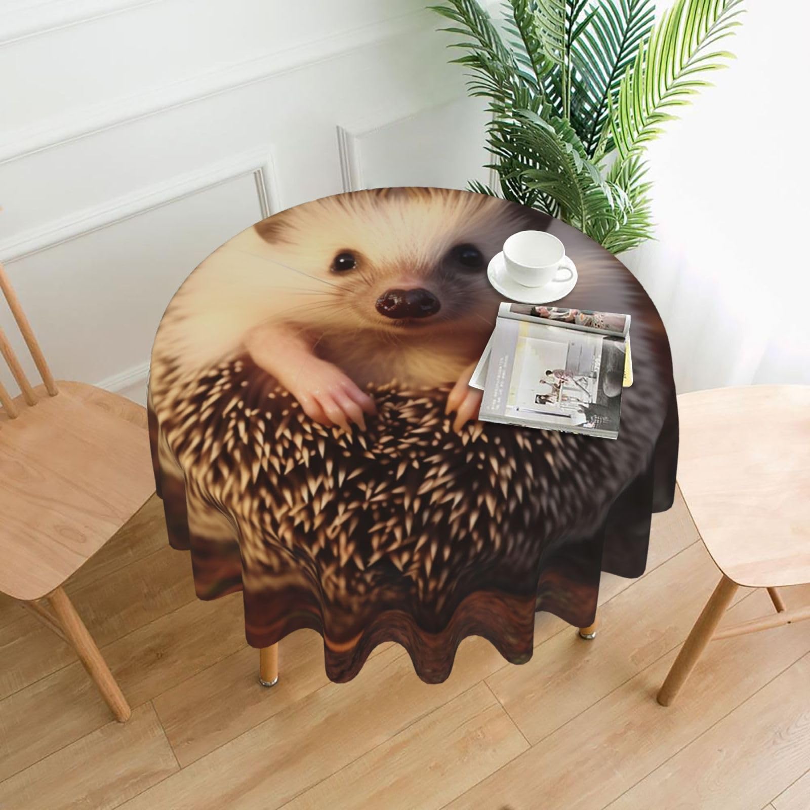 Fodpand Black Hedgehog Tablecloths For Round Tables 60 Inches - Reusable And Washable Kitchen Table Clothes Decorative Table Cover For Dining Tables, Buffet Parties, Wrinkle Resistant