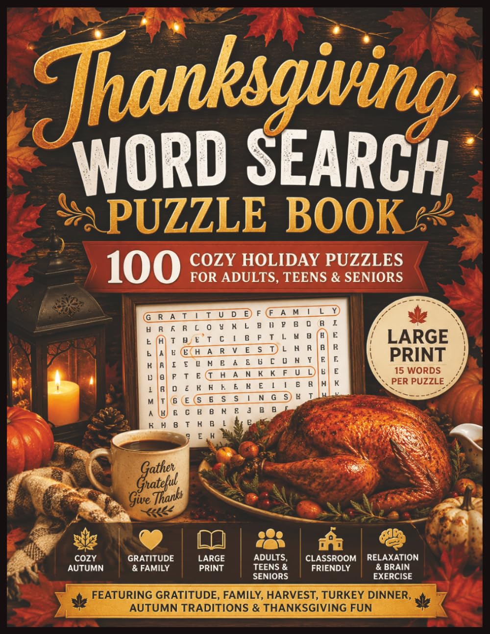 Thanksgiving Word Search Puzzle Book: 100 Cozy Holiday Puzzles for Adults, Teens & Seniors: Large Print Word Searches Featuring Gratitude, Family, ... Dinner, Autumn Traditions & Holiday Fun
