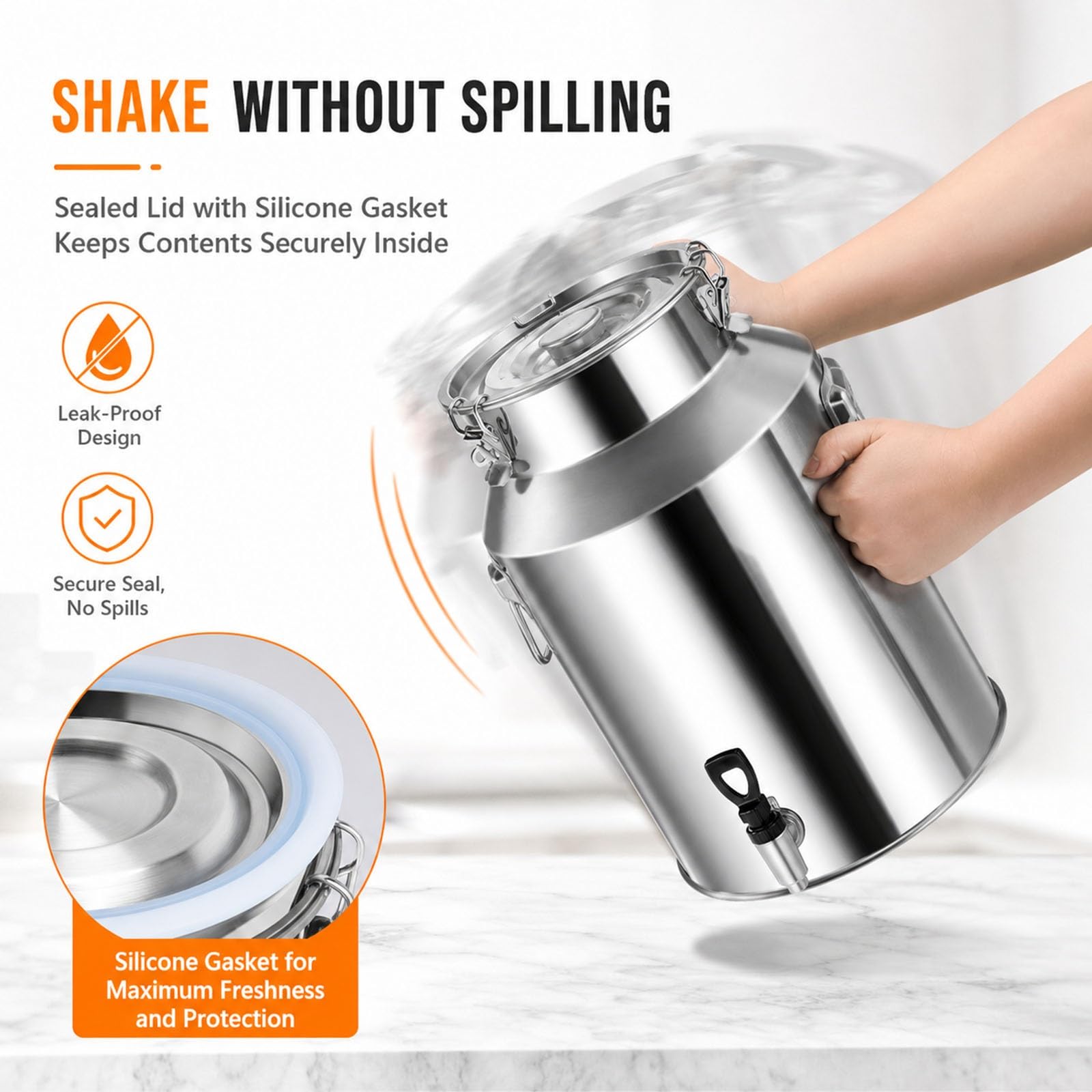 Milchkanne 304 Edelstahl Wasserspender, 48L 64L 76L 88L Milcheimer Transportkanne mit Luftdichtem Deckel und Ablasshahn, Auslaufsicherer Behälter für Wein & Speiseöl