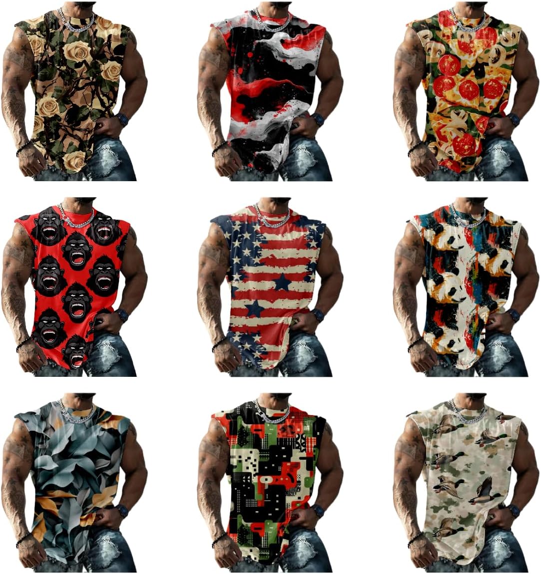 Mens Graphic Tank Top Camo Print 3D Pattern Sleeveless Shirts Casual Vintage Retro Tshirts Muscle Workout Tee Tops - Image 6