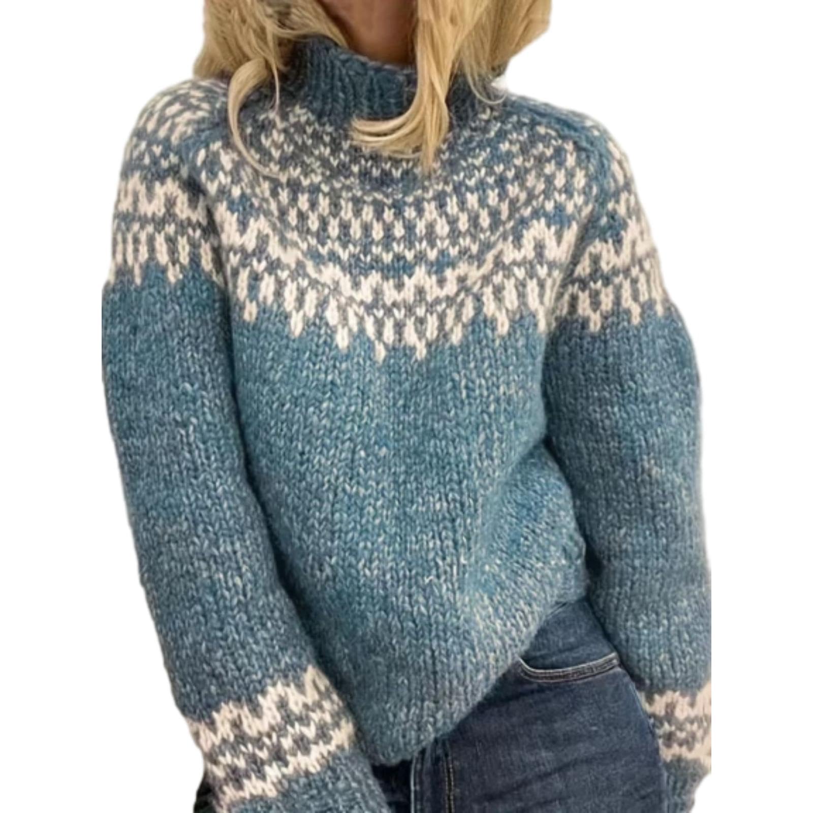 Womens Vintage Fair Isle Sweater Nordic Knit Pullover Fall Long Sleeve Lightweight Retro Crewneck Winter Top Fashion