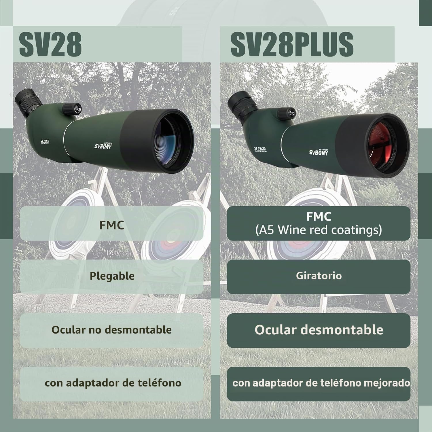 Svbony SV28PLUS Telescopio Terrestre 25-75x70 mm BAK4 FMC Visores Controlador Inalámbrico