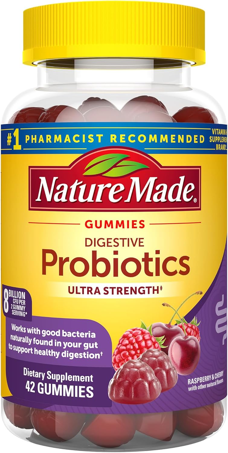Nature Made Ultra Strength Digestive Probiotics, Probiotics for Women and Men, 42 Probiotic Gummies, 21 Day Supply