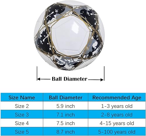 Miniatura 2 de ABAJI Balón de fútbol tamaño 3 4 5 entrenamiento de práctica niños niñas regalo de cuero más grueso anti explosión interior exterior viene con aguja