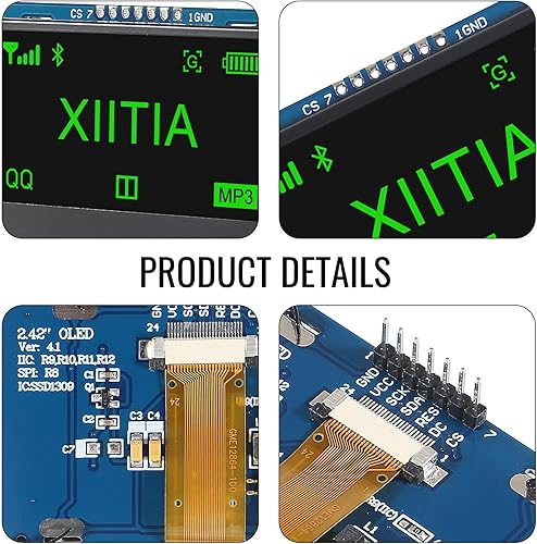 Miniatura 4 de 2 unids 2.42 pulgadas 128x64 OLED LCD módulo SSD1309 7 Pin SPIIIC I2C interfaz serie para Arduino UNO R3 (luz verde)