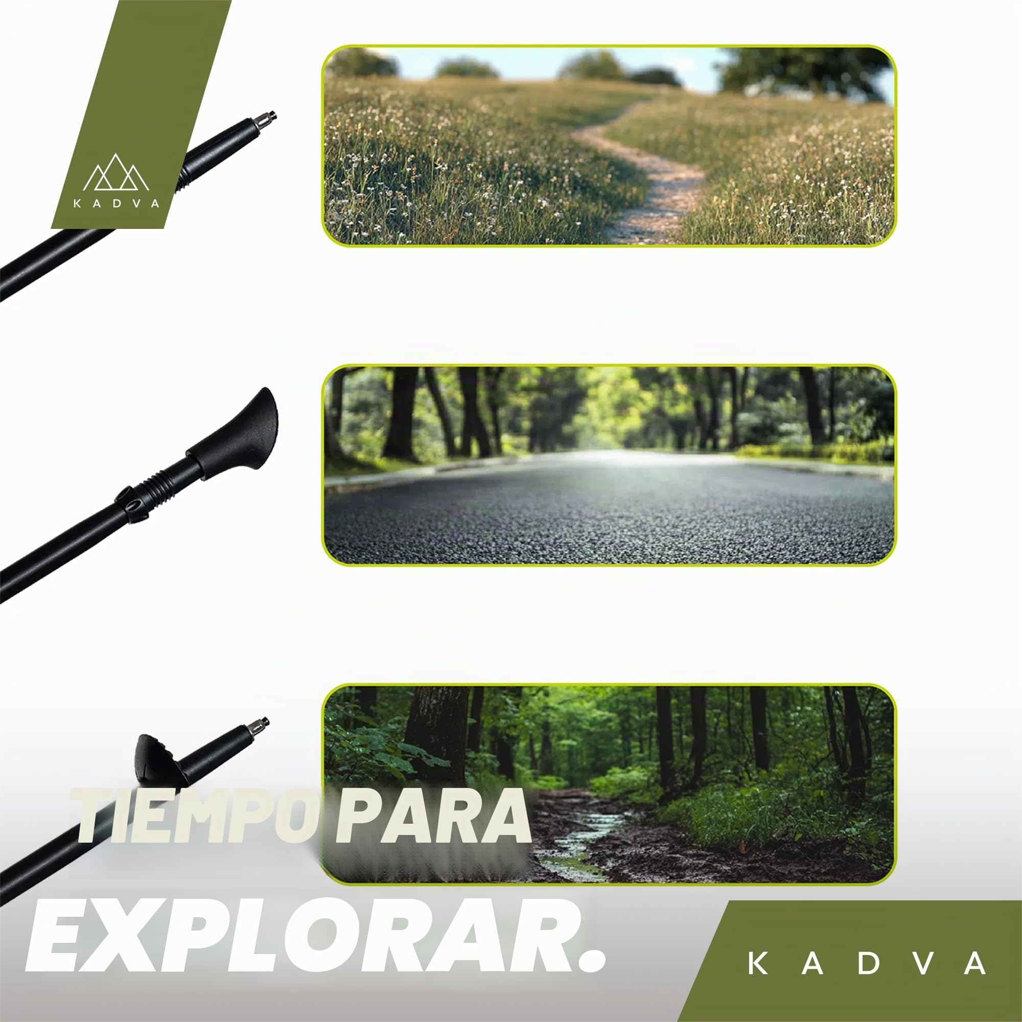 KADVA Bastones de Marcha nórdica ARUKU en Negro, tamaño Ajustable 83-135 cm, Sistema de Bloqueo Giratorio para Estabilidad y Seguridad, reducción de Vibraciones con Sistema antichoque de Resistencia