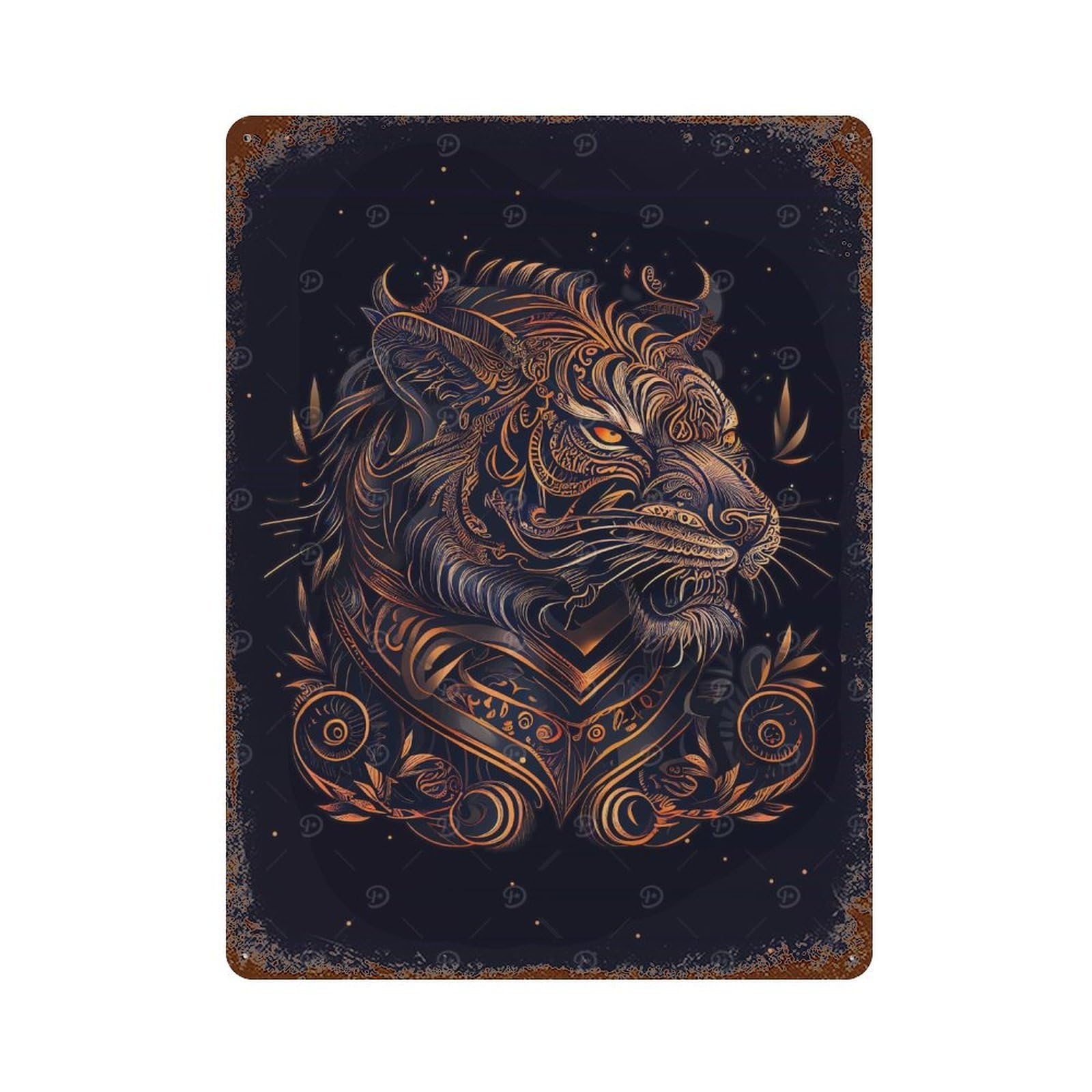 Decorative Tin Sign Chinese New Year Tiger 15.7"x11.8", Vintage Wall Decor for Pub, Kitchen And Man Cave Decor