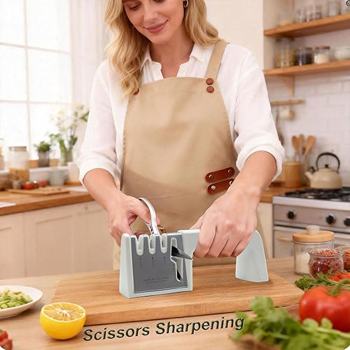 Miniatura 4 de Afilador de cuchillos doméstico: afila cuchillos de cocina, cuchillos de chef, tijeras. 3 etapas con carburo de tungsteno y cerámica. Fácil de usar