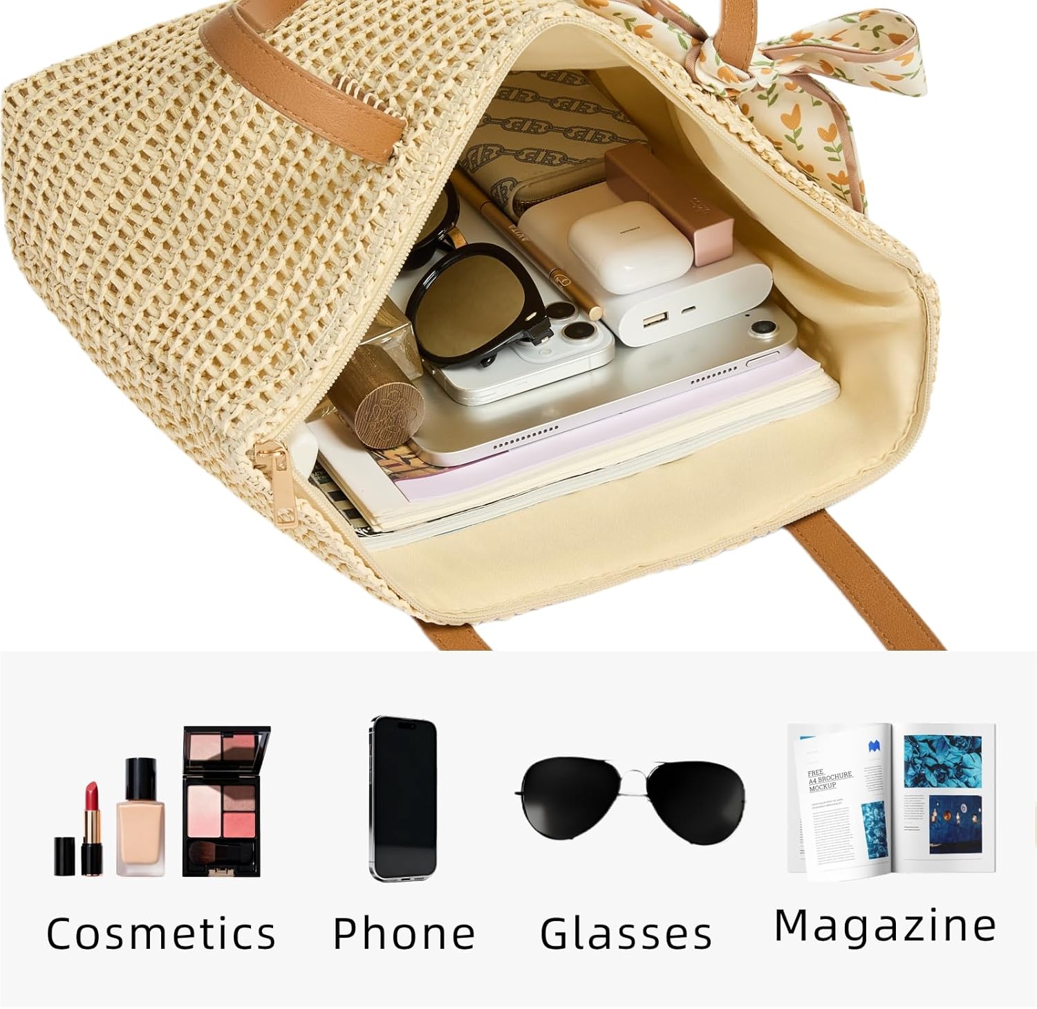 Beach Bags for Women, Large Straw Woven Beach Tote Straw Bag, Shoulder Handbags Bag for Summer Holiday - Image 5