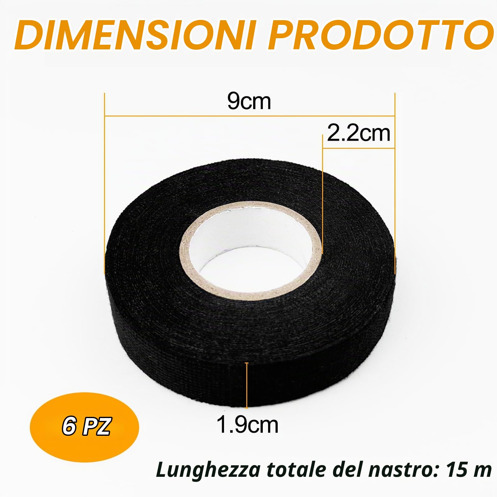 Lectorias 6 Pezzi Nastro Isolante, Nastro Adesivo Telato, Nastro in Tessuto | Nastro per Cablaggio Automobilistico per Auto, Nastro in Industriale Autoadesivo per Fili a Vista-Auto, Moto e Cavi