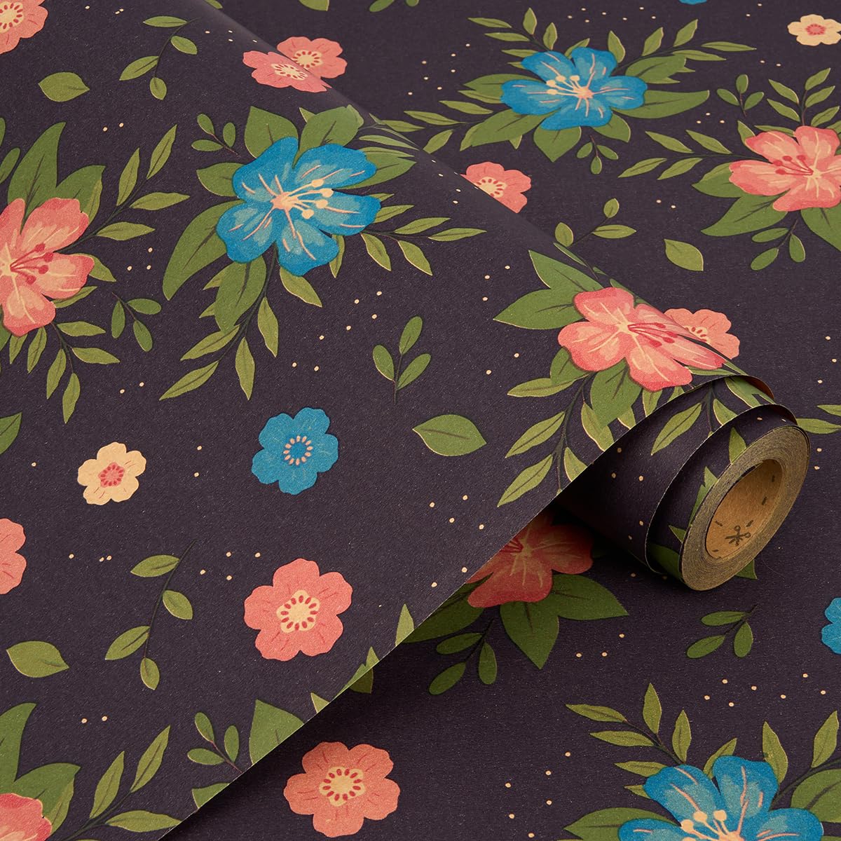 Flower Gift Wrapping Paper Roll - 43cm x 10M Blue Wrapping Paper Recyclable Paper for Birthday, Wedding Gift Decoration